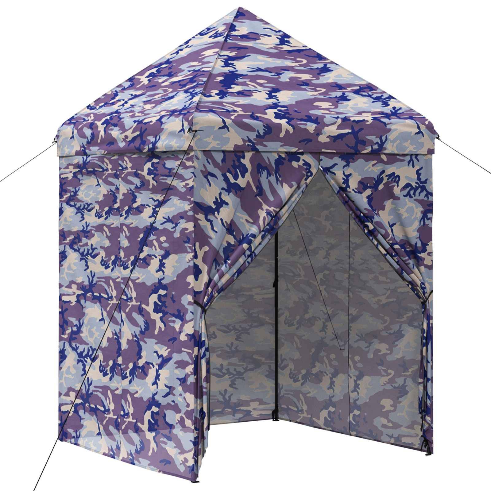 vidaXL Pop-up Pavillon mit 4 Seitenwänden 2 x 2 m Blaue Camouflage