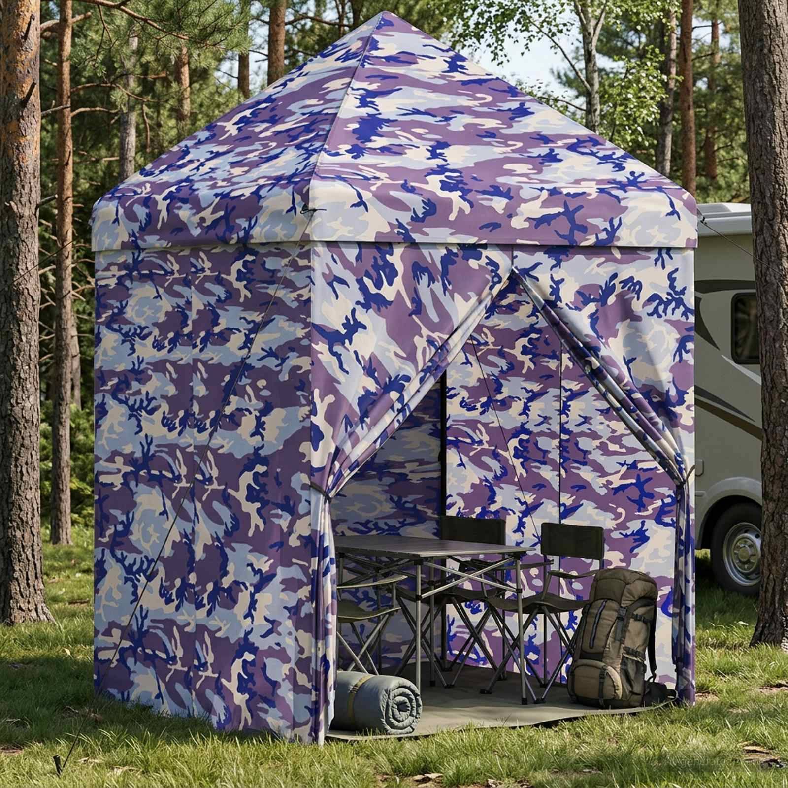vidaXL Pop-up Pavillon mit 4 Seitenwänden 2 x 2 m Blaue Camouflage