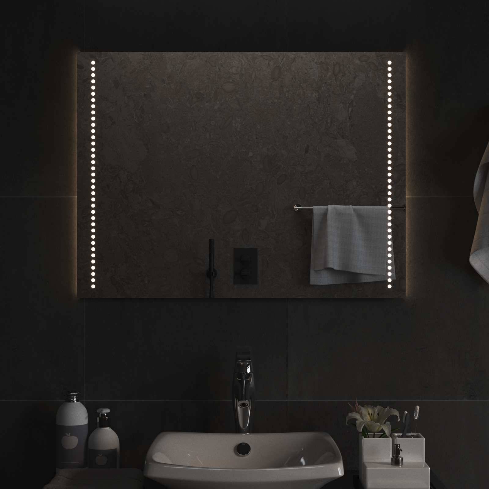 vidaXL LED-Badezimmerspiegel Transparent 80 x 60 cm Gehärtetes Glas