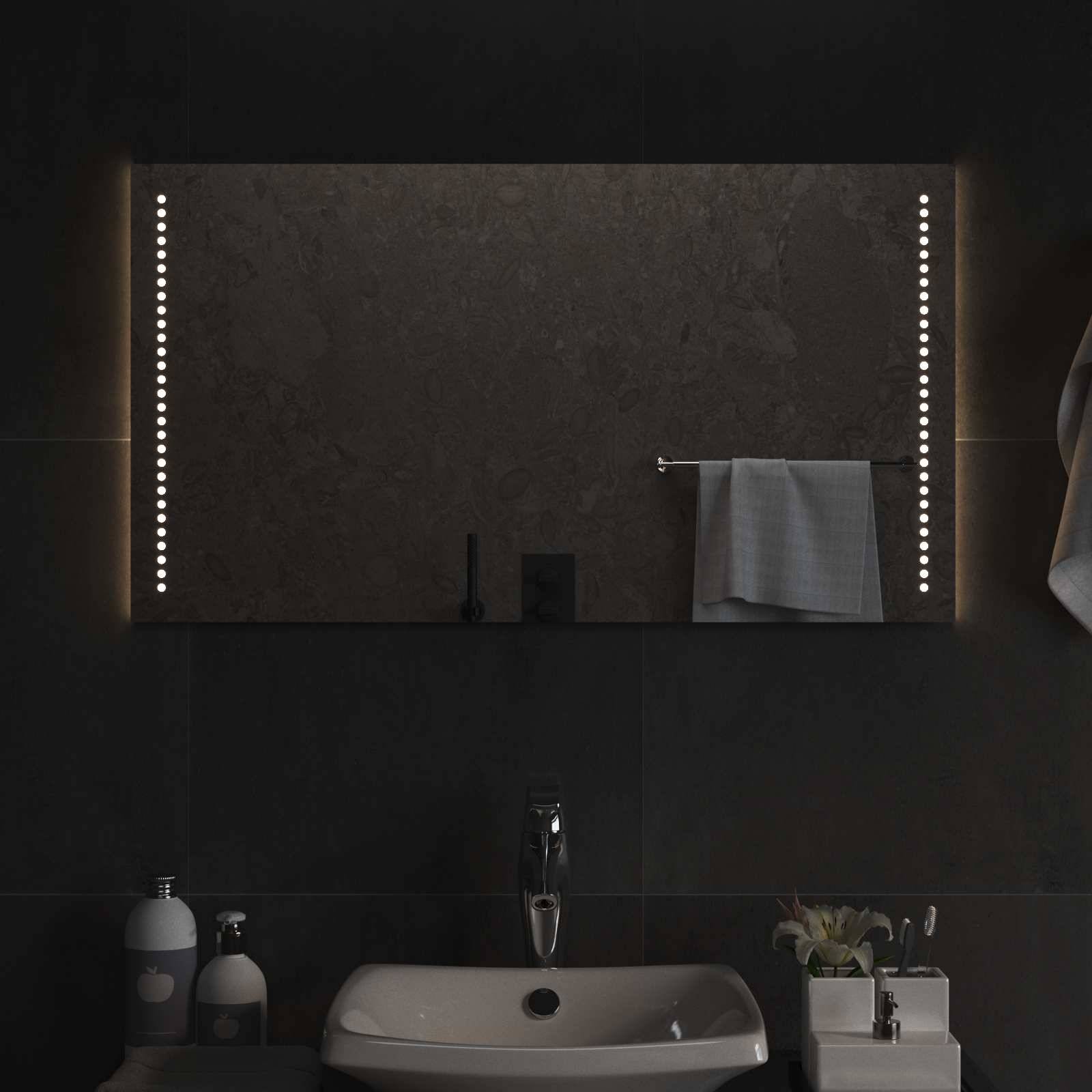 vidaXL LED-Badezimmerspiegel Transparent 90 x 50 cm Gehärtetes Glas