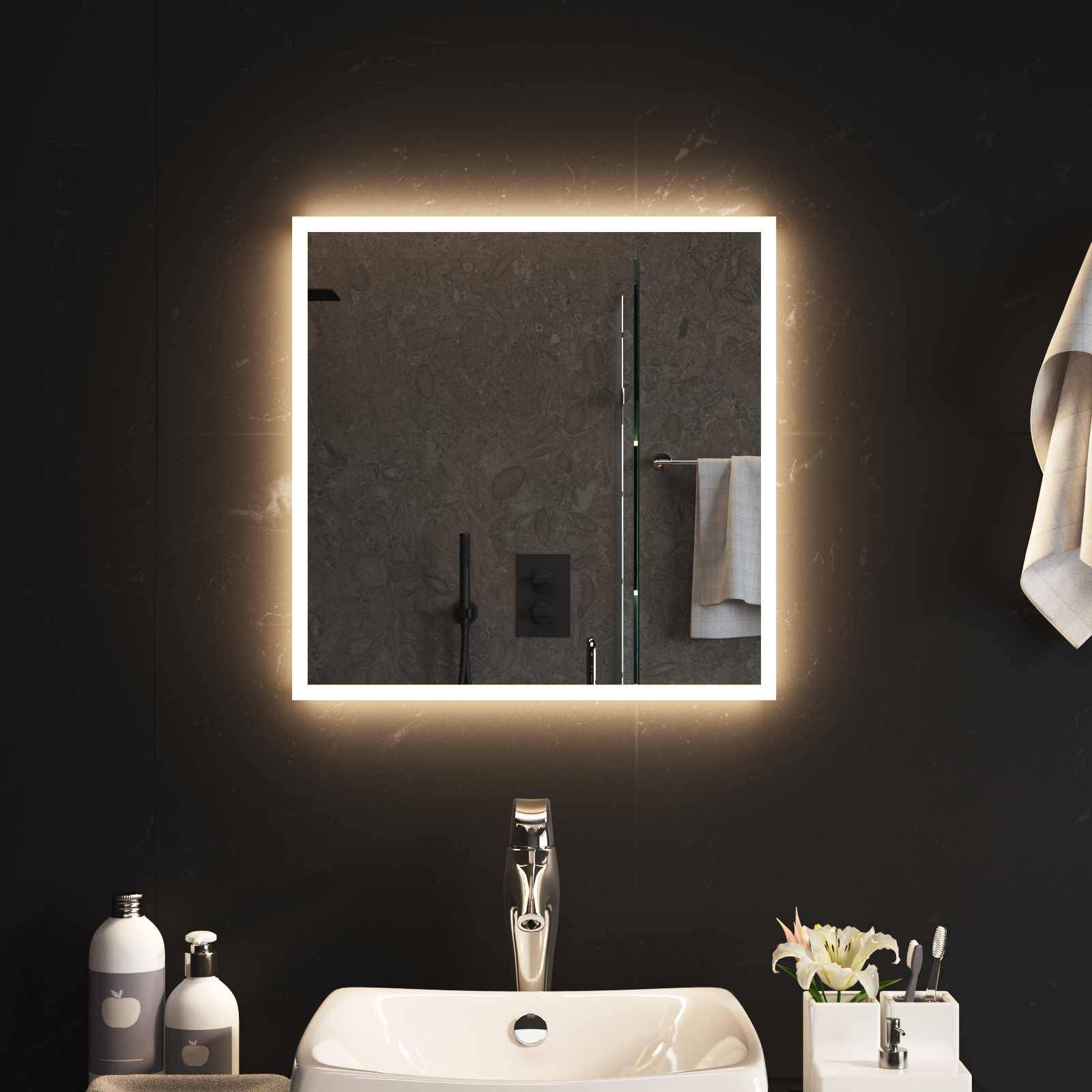 vidaXL LED-Badezimmerspiegel Transparent 50 x 50 cm Gehärtetes Glas