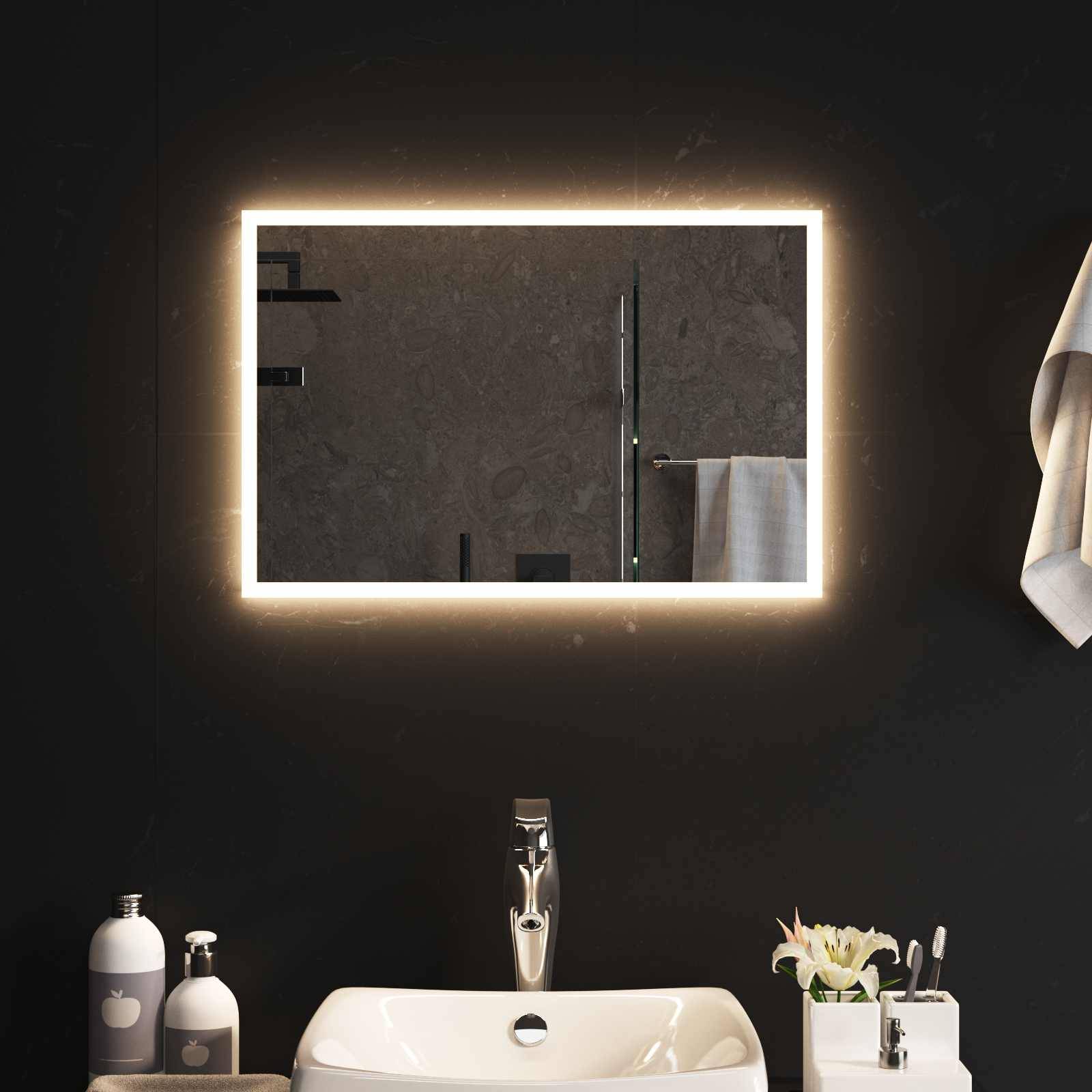 vidaXL LED-Badezimmerspiegel Transparent 60 x 40 cm Gehärtetes Glas