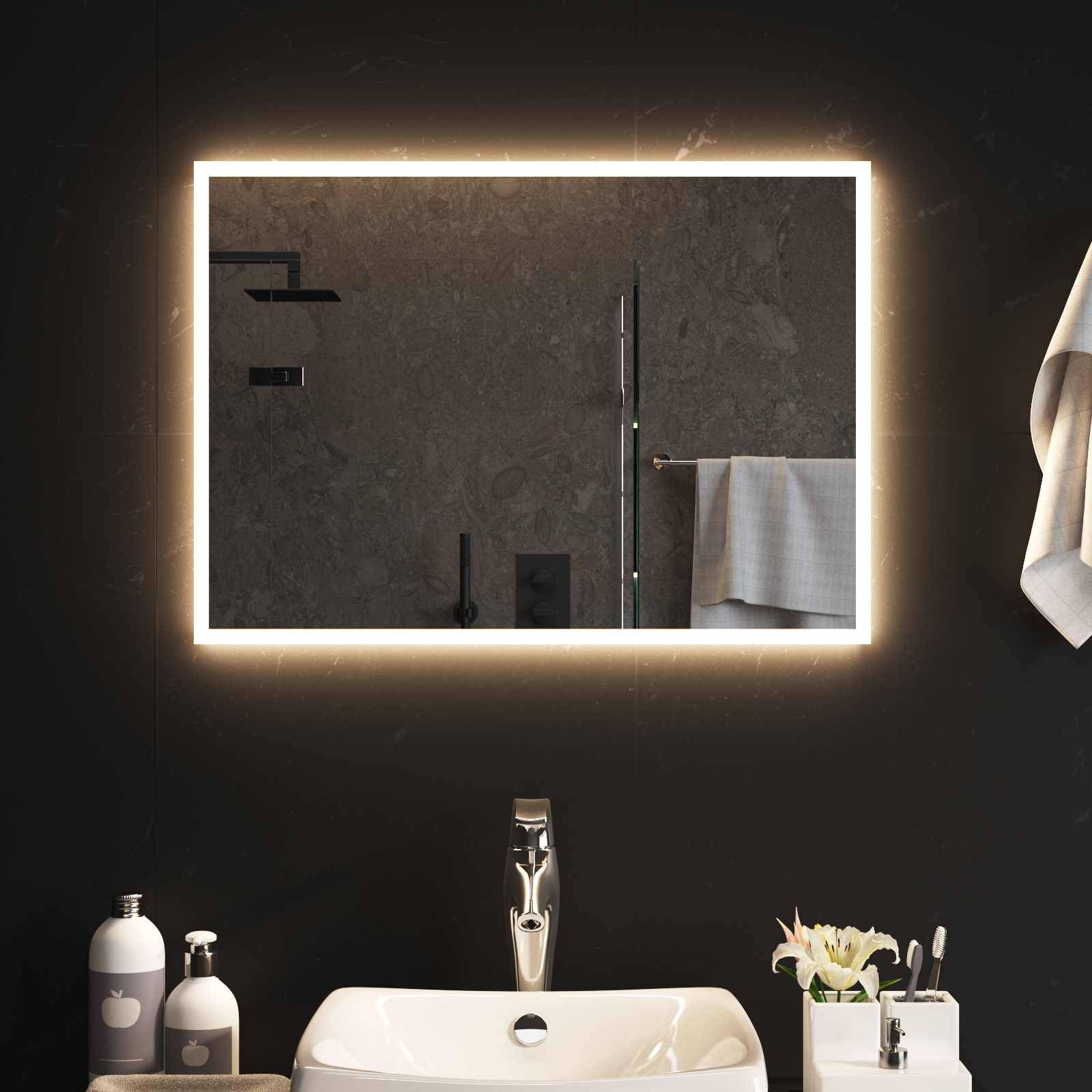 vidaXL LED-Badezimmerspiegel Transparent 70 x 50 cm Gehärtetes Glas