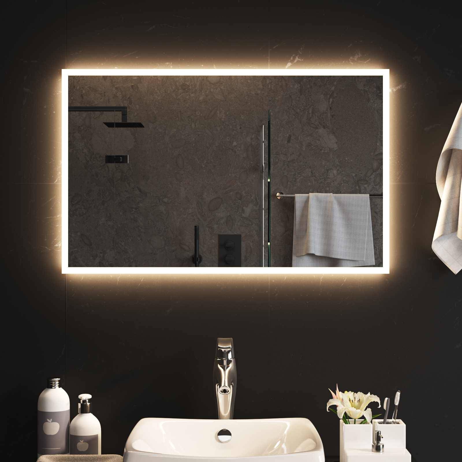 vidaXL LED-Badezimmerspiegel Transparent 80 x 50 cm Gehärtetes Glas