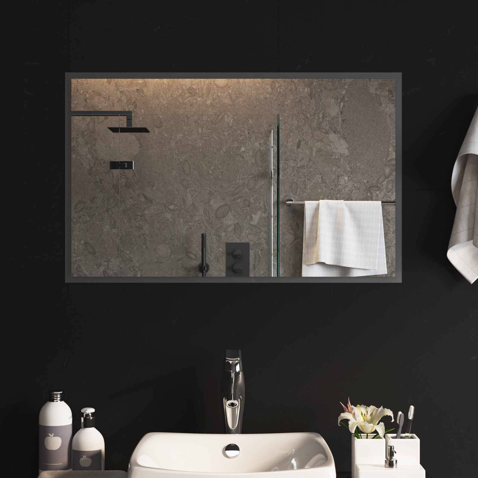 vidaXL LED-Badezimmerspiegel Transparent 80 x 50 cm Gehärtetes Glas