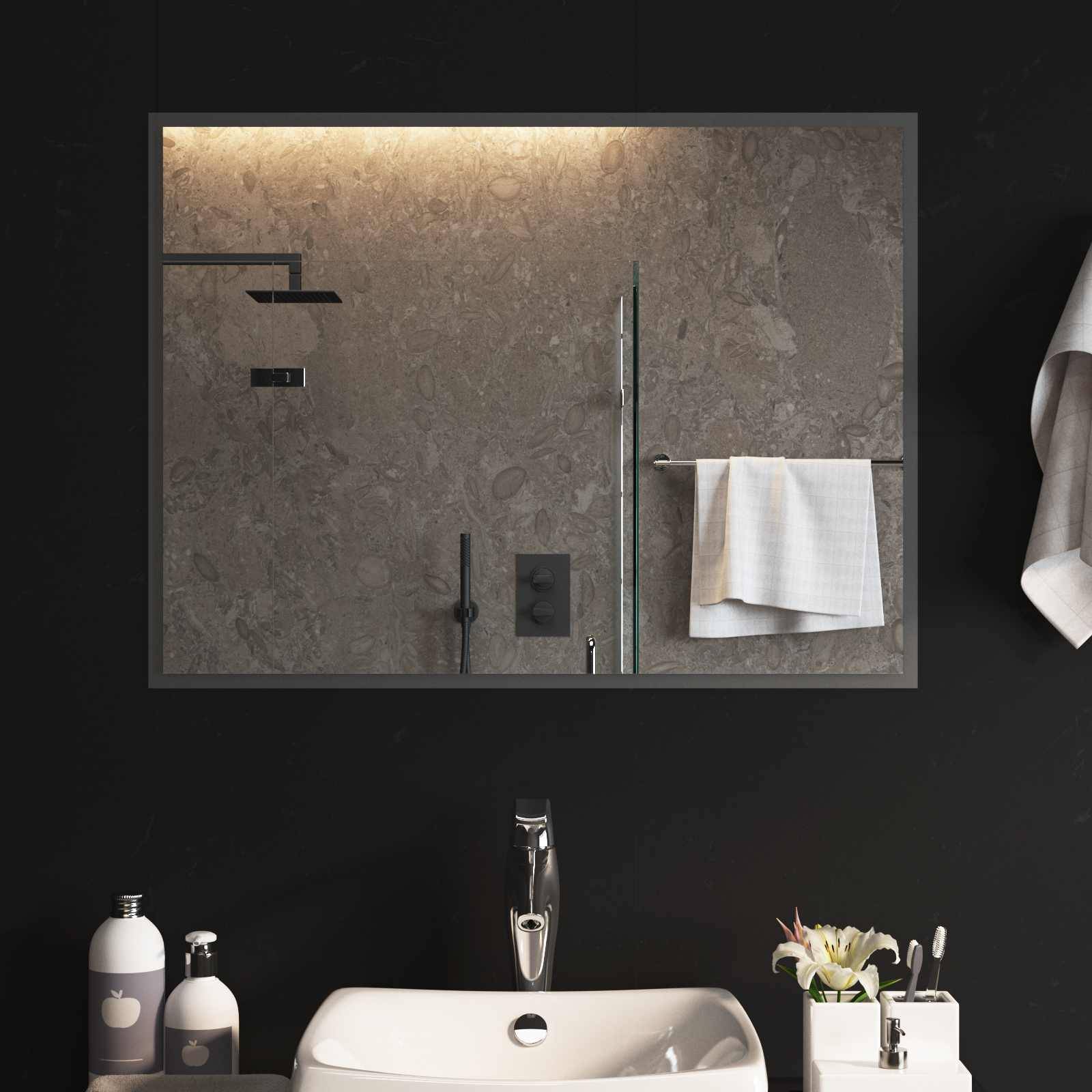 vidaXL LED-Badezimmerspiegel Transparent 80 x 60 cm Gehärtetes Glas