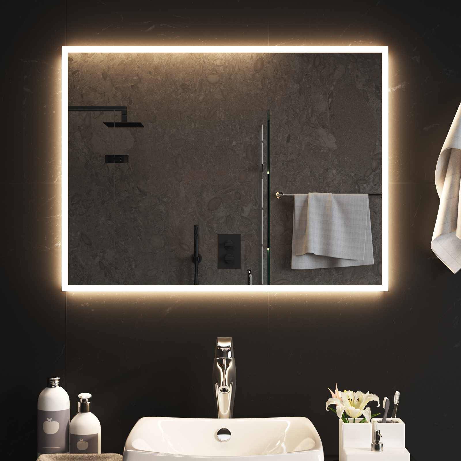 vidaXL LED-Badezimmerspiegel Transparent 80 x 60 cm Gehärtetes Glas