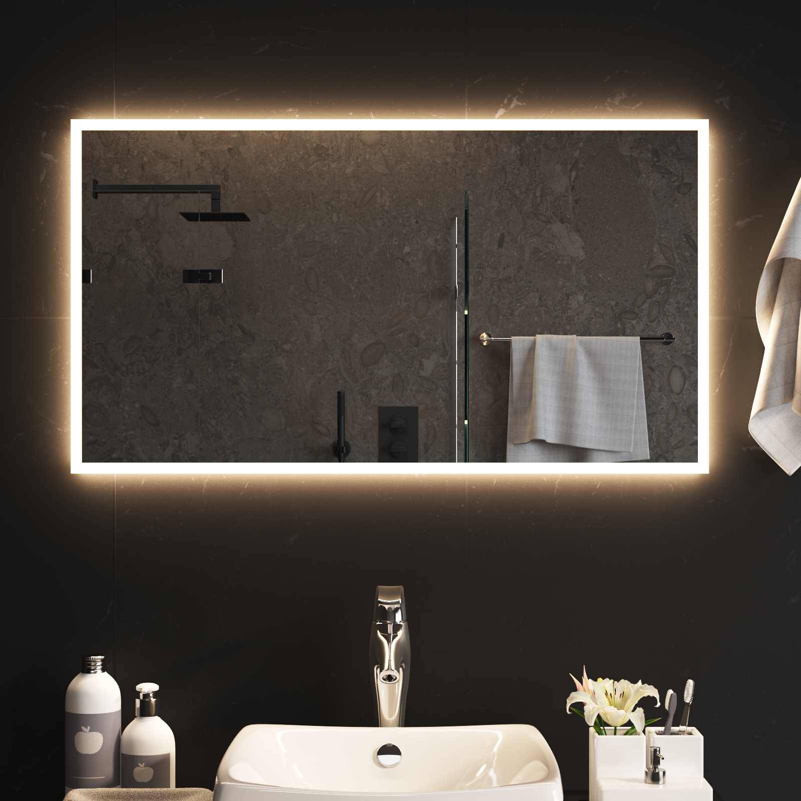 vidaXL LED-Badezimmerspiegel Transparent 90 x 50 cm Gehärtetes Glas