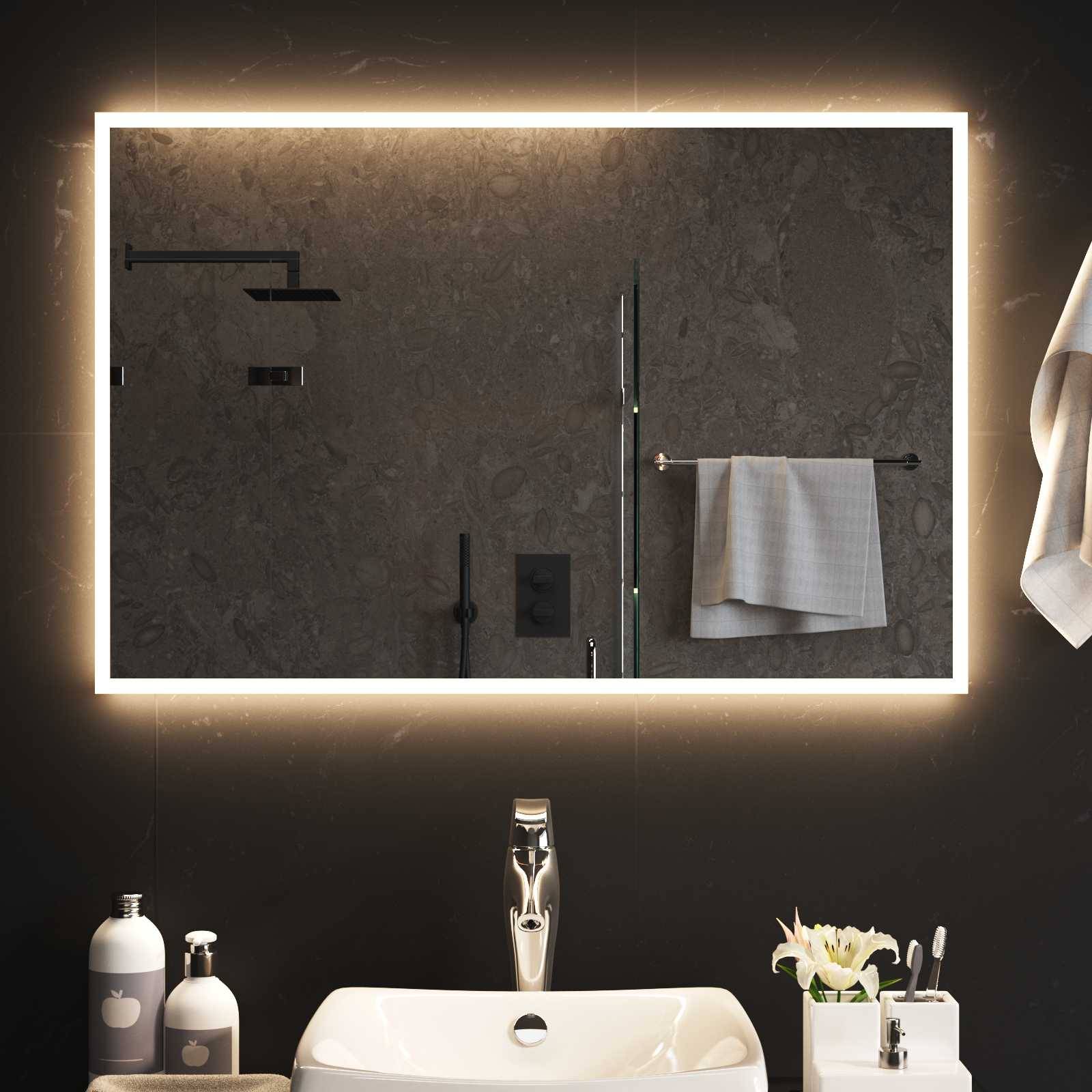 vidaXL LED-Badezimmerspiegel Transparent 90 x 60 cm Gehärtetes Glas