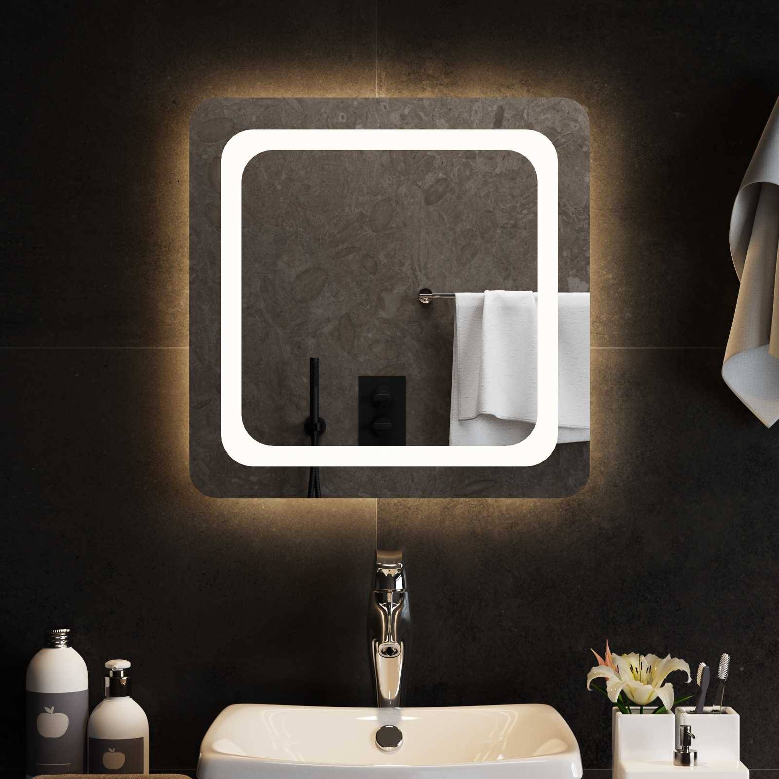 vidaXL LED-Badezimmerspiegel Transparent 50 x 50 cm Gehärtetes Glas