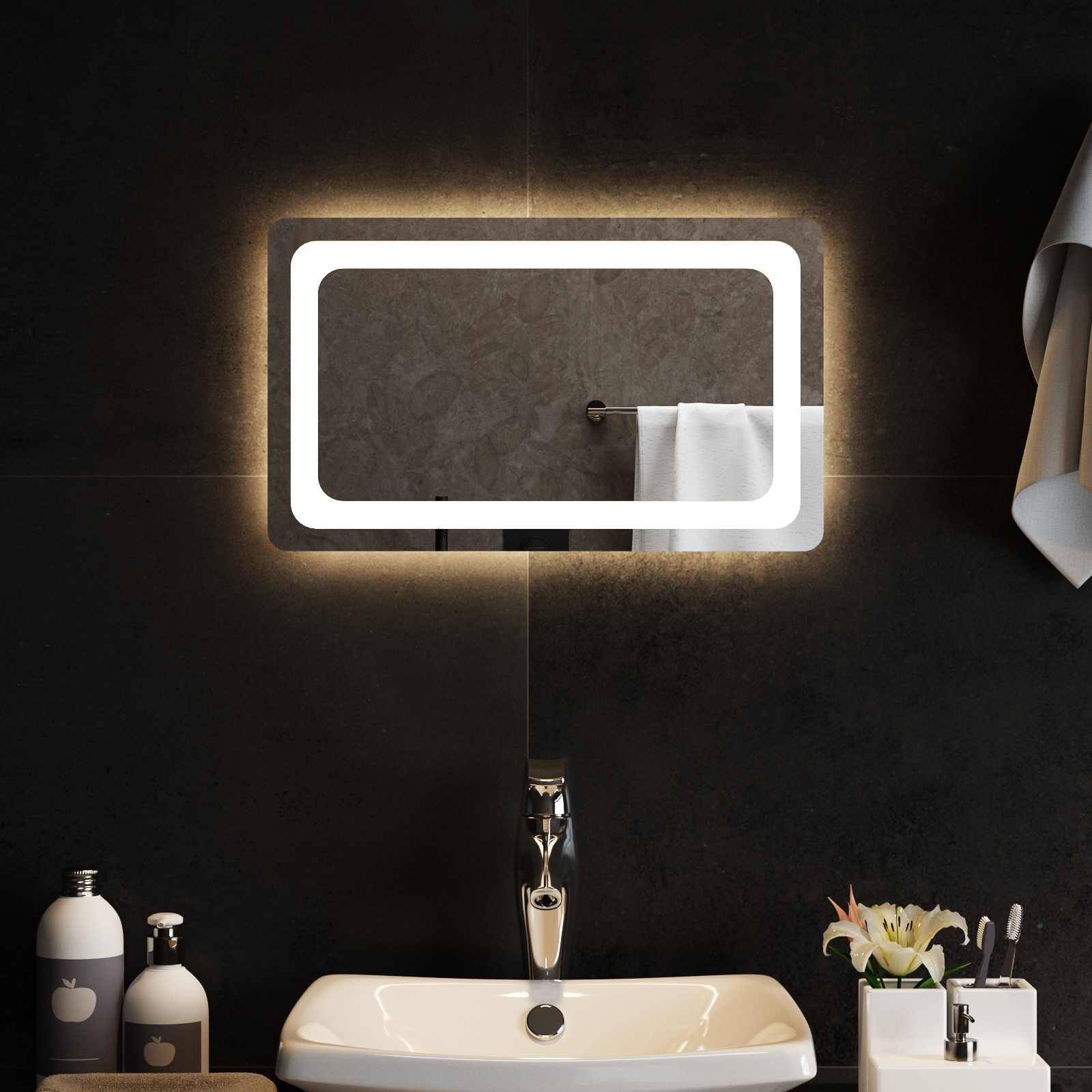 vidaXL LED-Badezimmerspiegel Transparent 50 x 30 cm Gehärtetes Glas