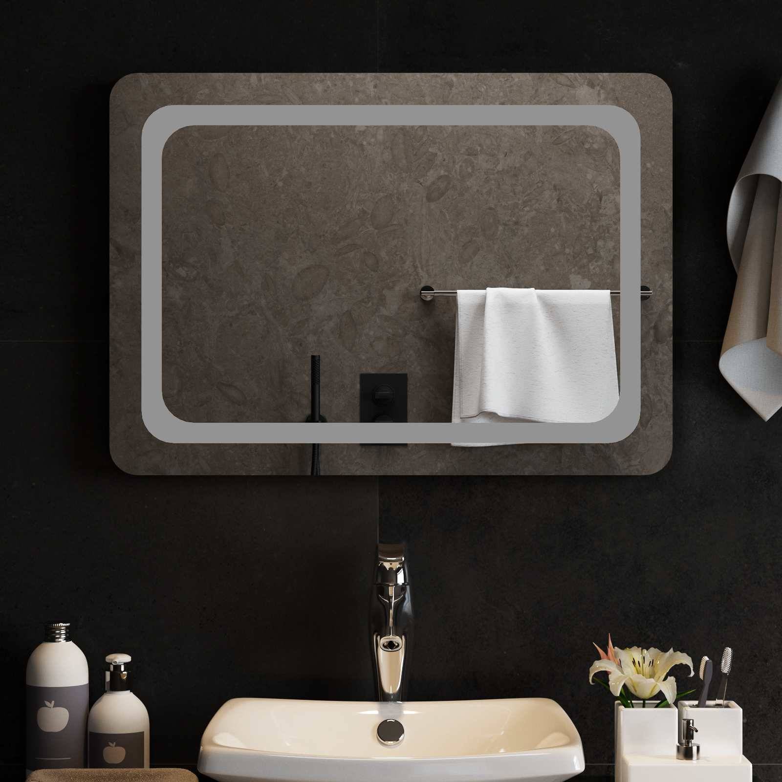 vidaXL LED-Badezimmerspiegel Transparent 70 x 50 cm Gehärtetes Glas