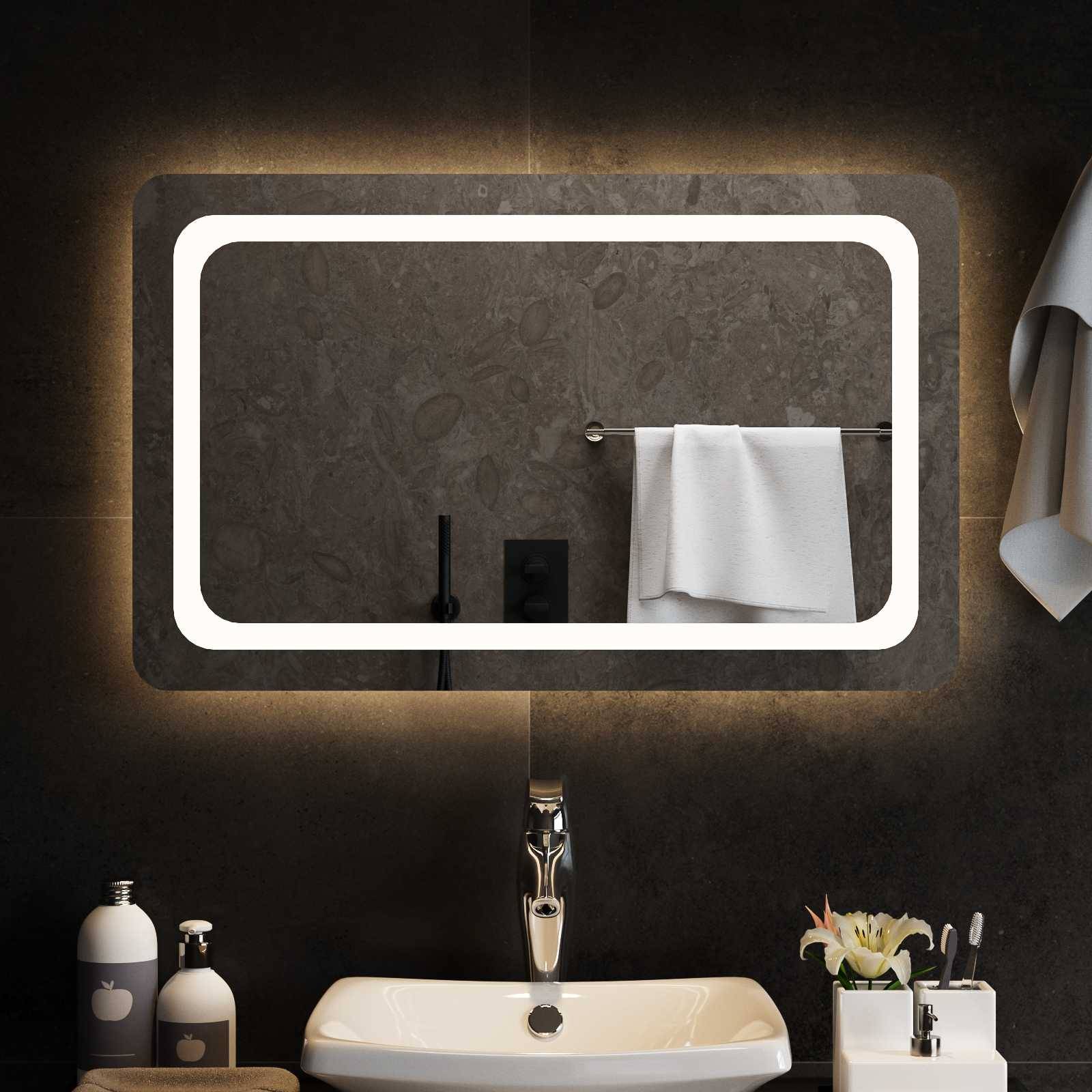 vidaXL LED-Badezimmerspiegel Transparent 80 x 50 cm Gehärtetes Glas