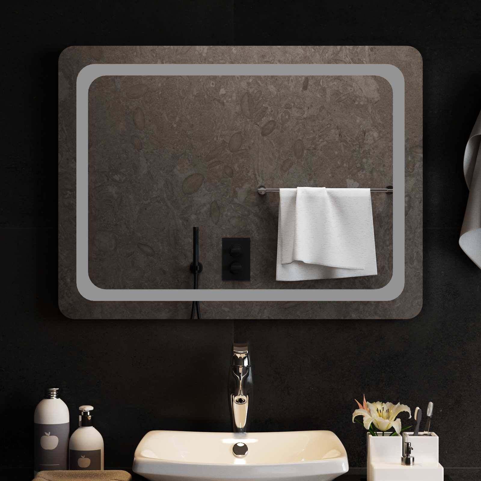 vidaXL LED-Badezimmerspiegel Transparent 80 x 60 cm Gehärtetes Glas
