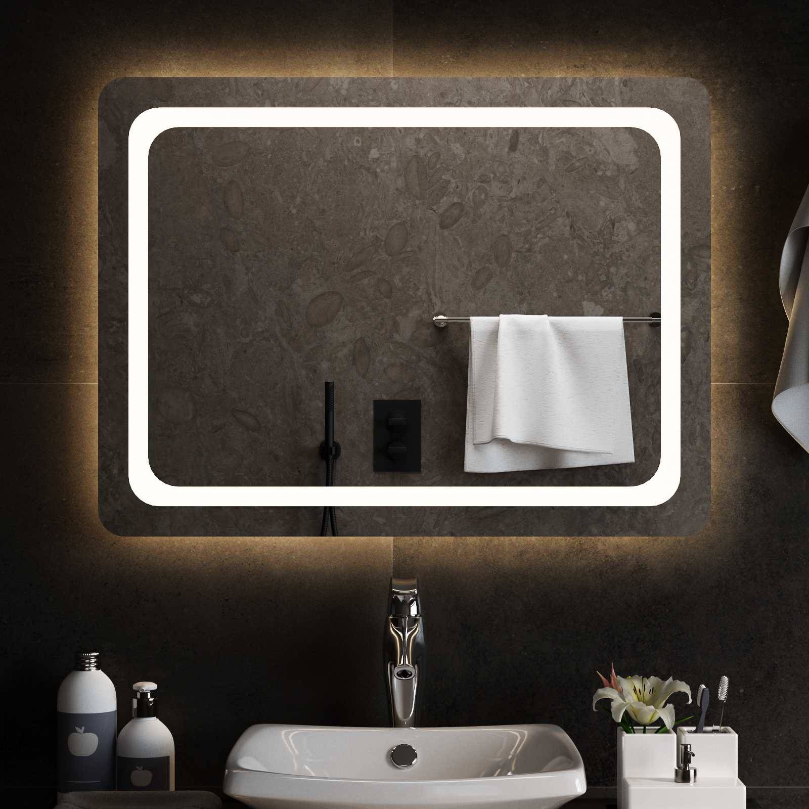 vidaXL LED-Badezimmerspiegel Transparent 80 x 60 cm Gehärtetes Glas