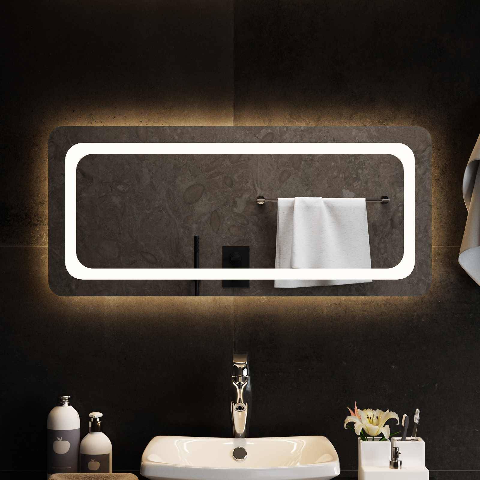 vidaXL LED-Badezimmerspiegel Transparent 90 x 40 cm Gehärtetes Glas