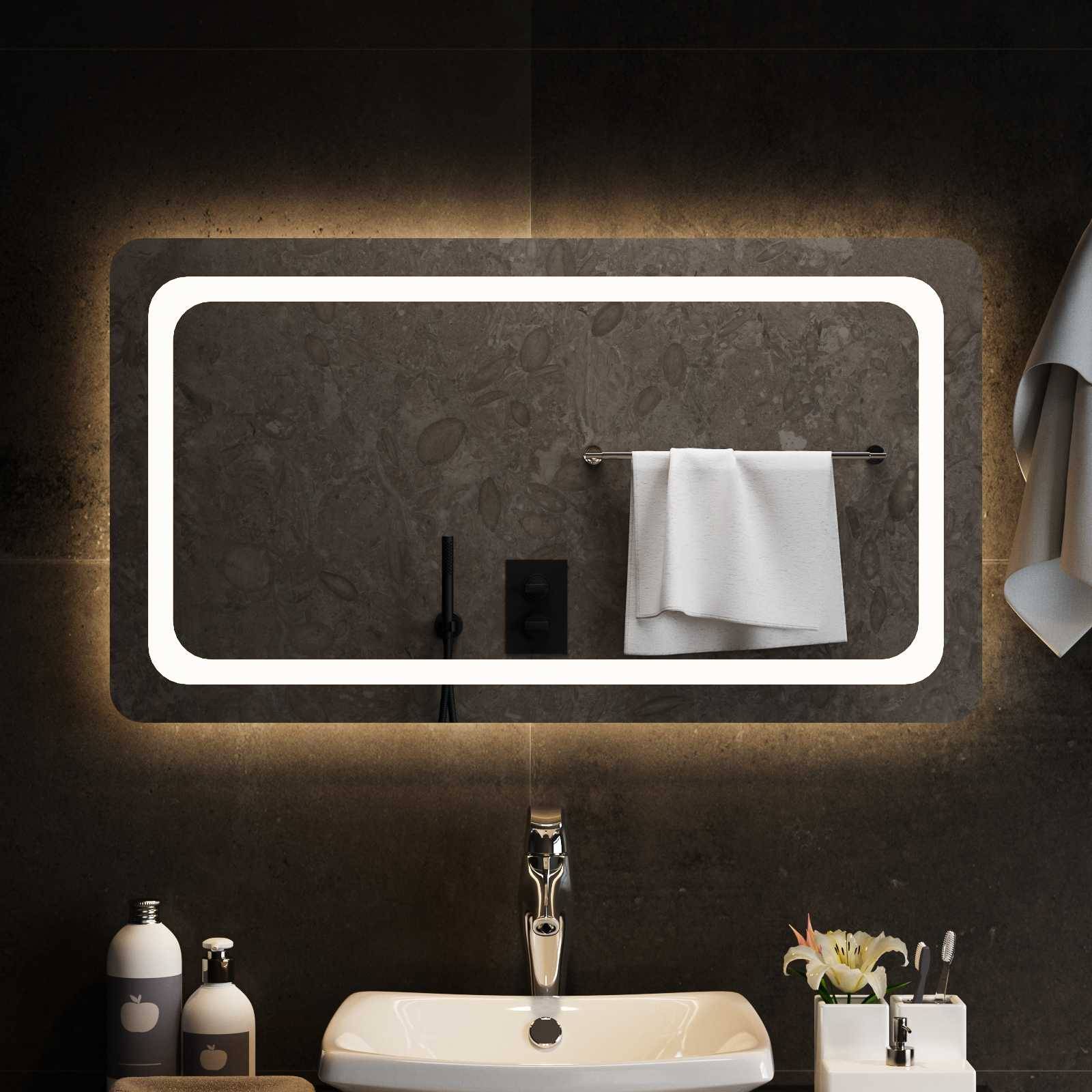 vidaXL LED-Badezimmerspiegel Transparent 90 x 50 cm Gehärtetes Glas