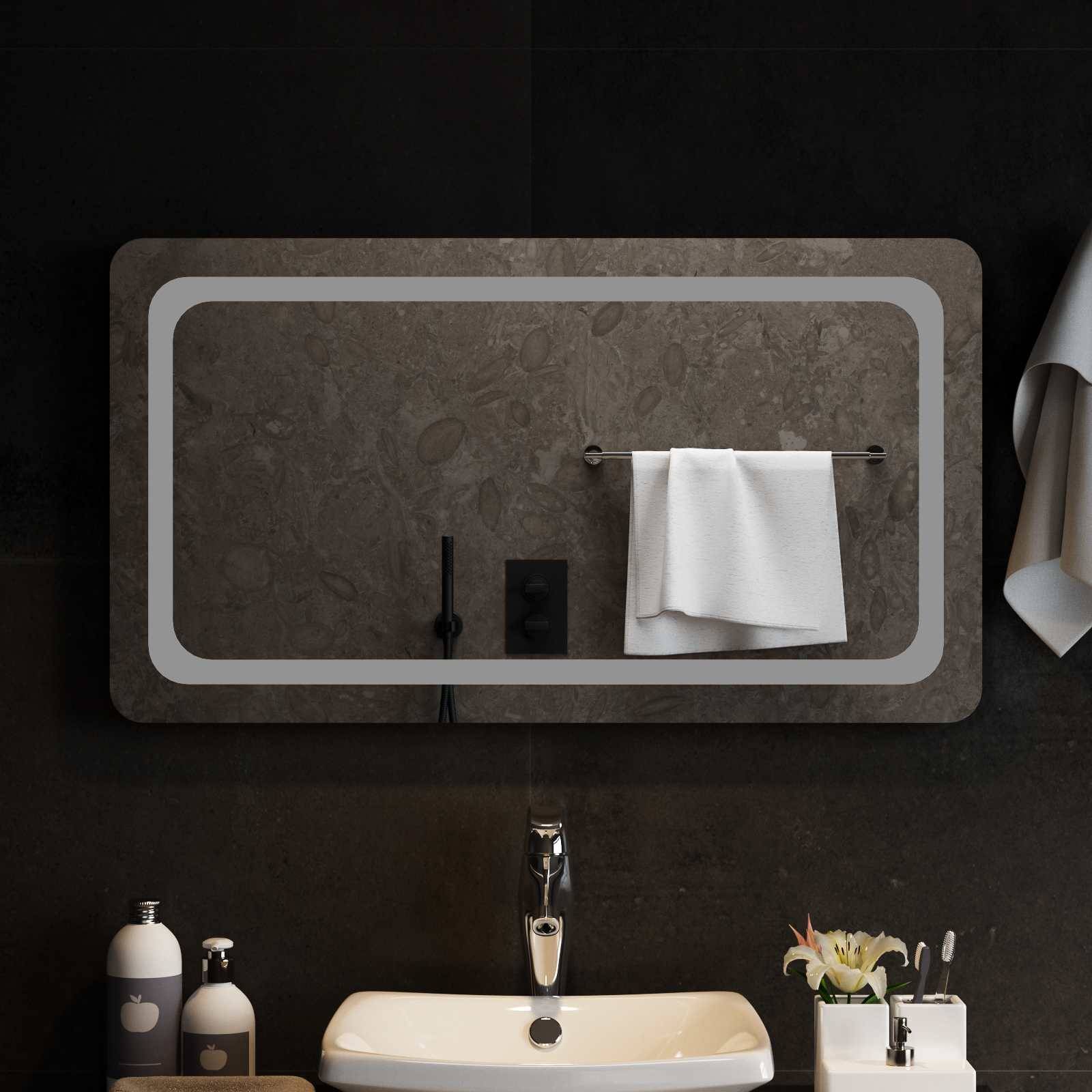 vidaXL LED-Badezimmerspiegel Transparent 90 x 50 cm Gehärtetes Glas