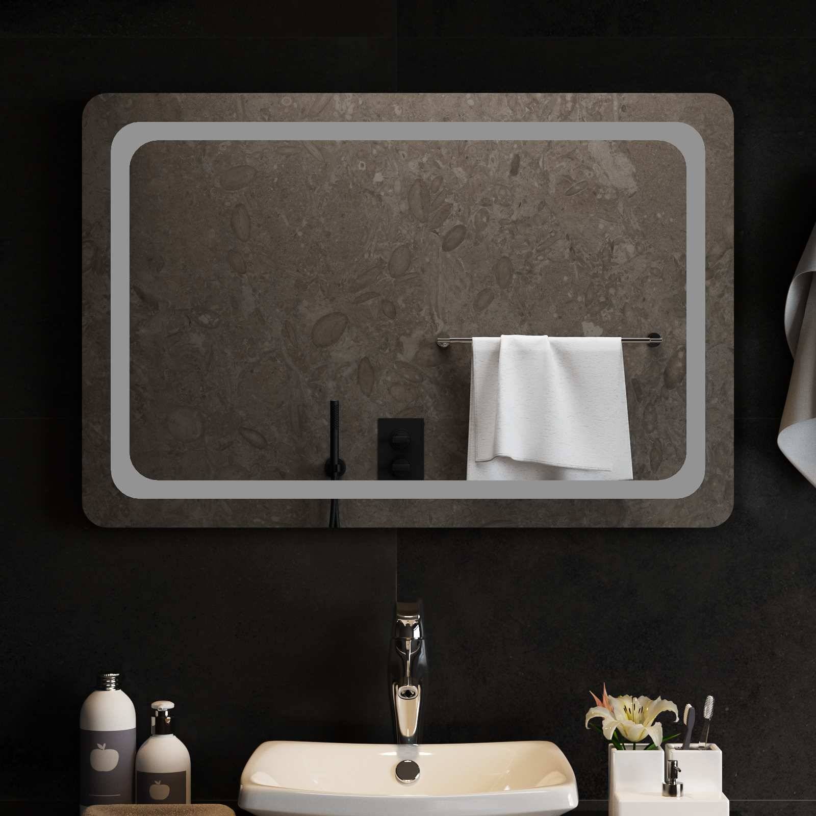 vidaXL LED-Badezimmerspiegel Transparent 90 x 60 cm Gehärtetes Glas
