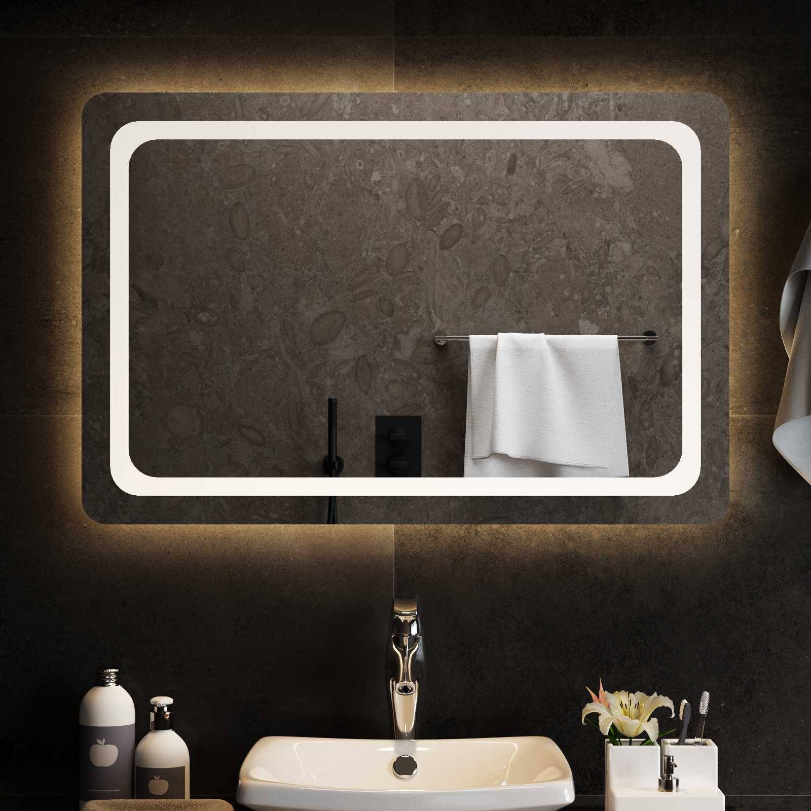 vidaXL LED-Badezimmerspiegel Transparent 90 x 60 cm Gehärtetes Glas