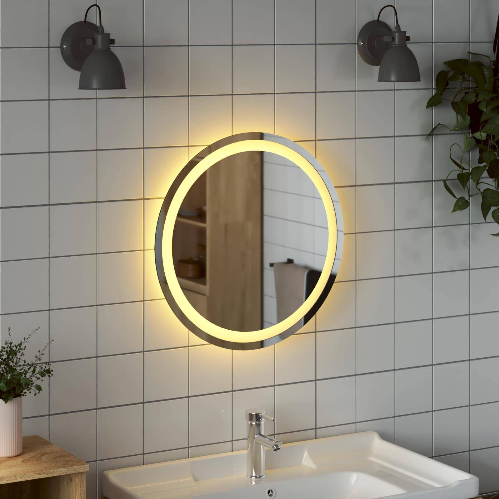 vidaXL LED-Badezimmerspiegel Transparent Ø 50 cm Gehärtetes Glas