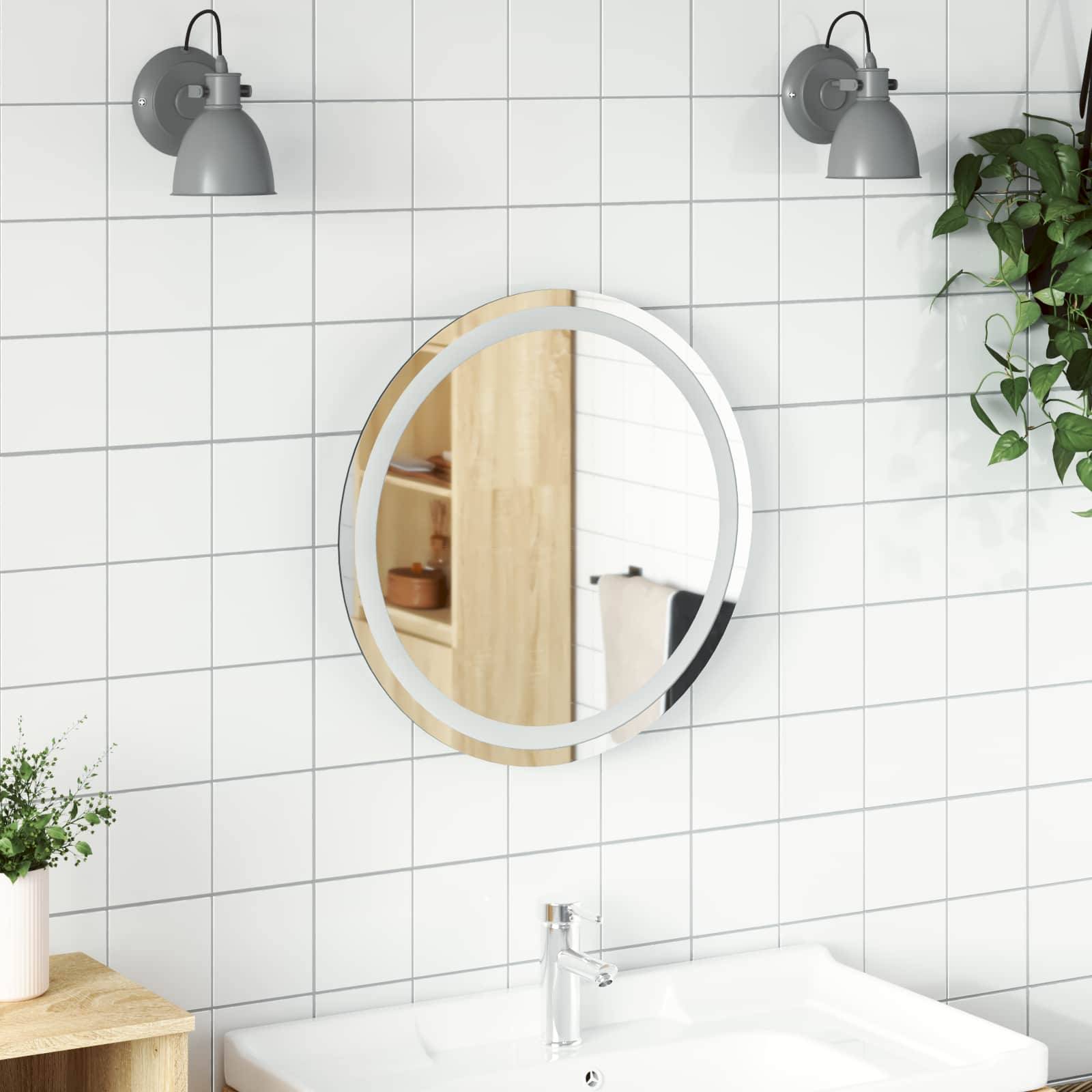 vidaXL LED-Badezimmerspiegel Transparent Ø 50 cm Gehärtetes Glas