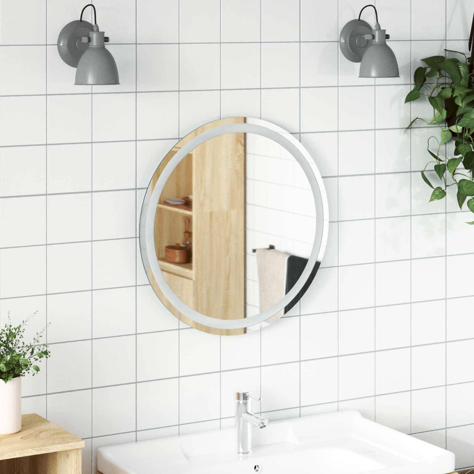 vidaXL LED-Badezimmerspiegel Transparent Ø 60 cm Gehärtetes Glas