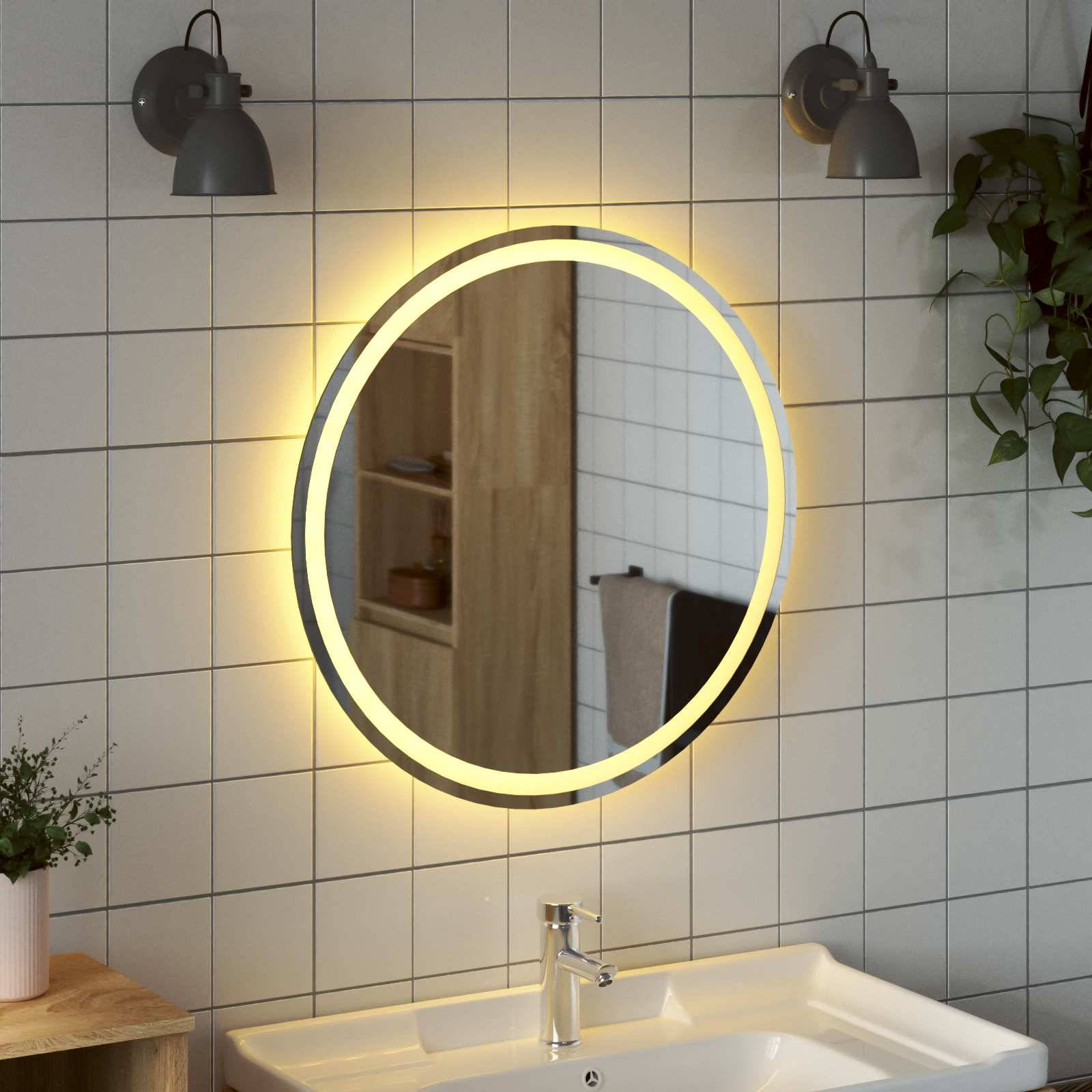 vidaXL LED-Badezimmerspiegel Transparent Ø 70 cm Gehärtetes Glas
