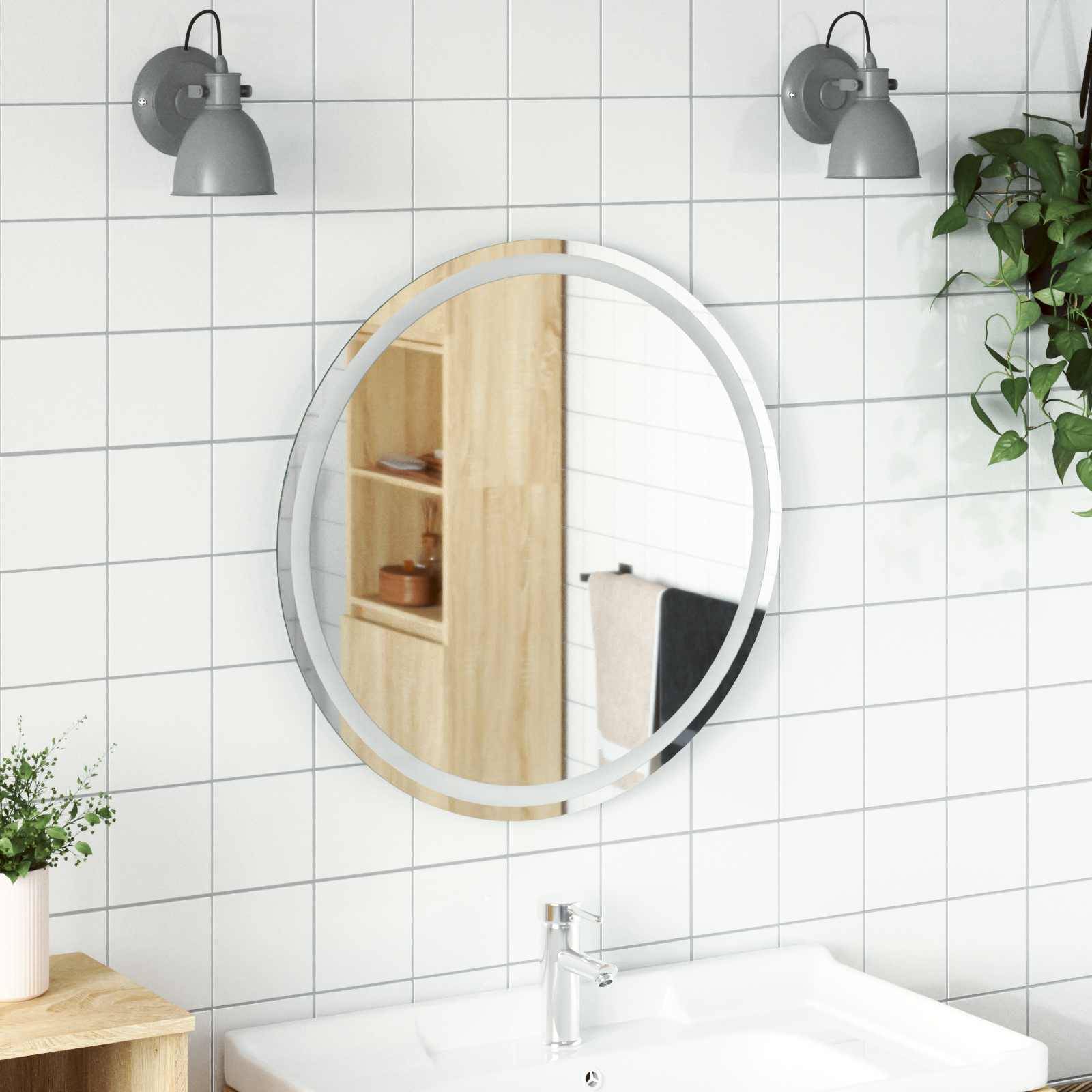 vidaXL LED-Badezimmerspiegel Transparent Ø 70 cm Gehärtetes Glas