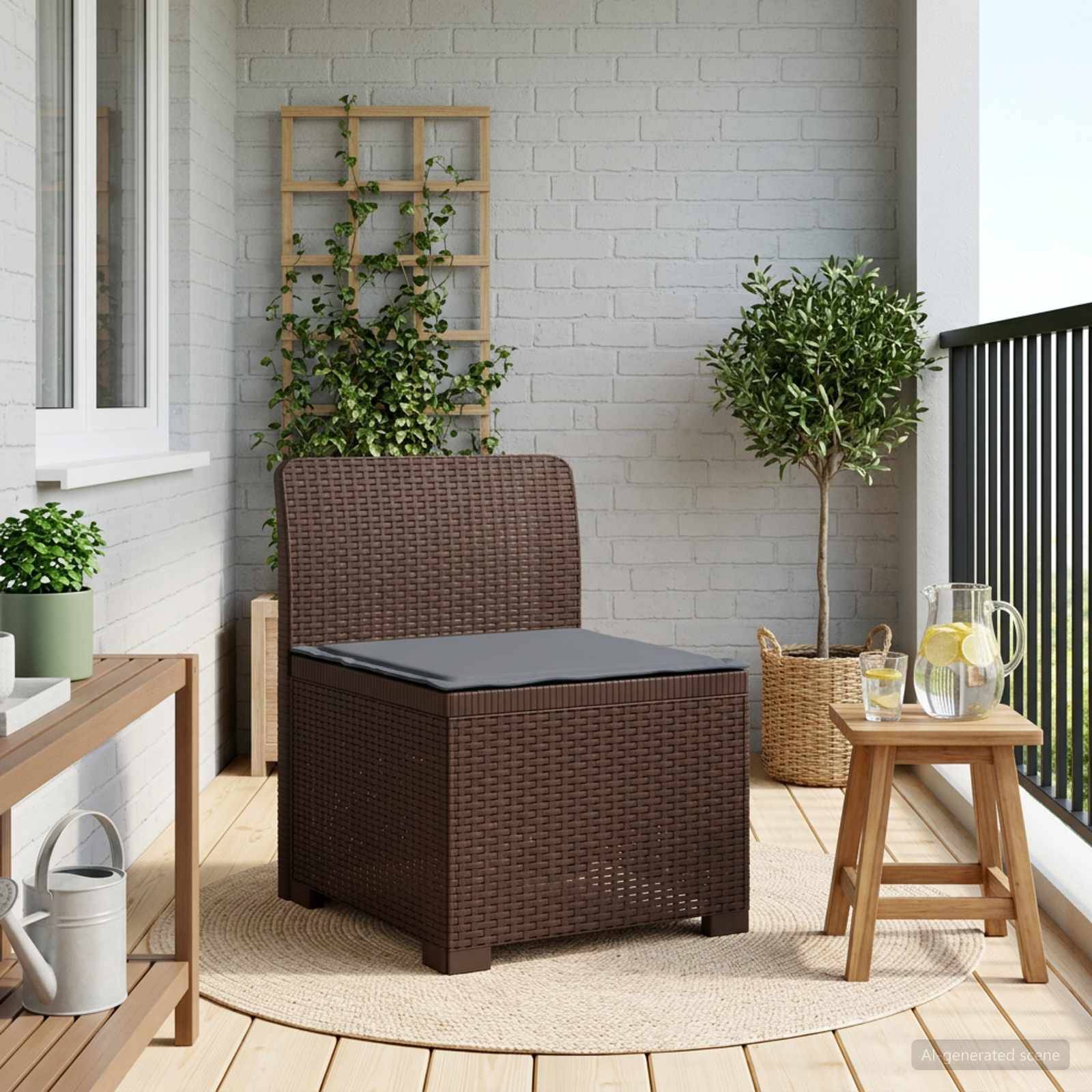 vidaXL 1-Sitzer Garten-Sofa mit Kissen Rattan-Look PP Braun