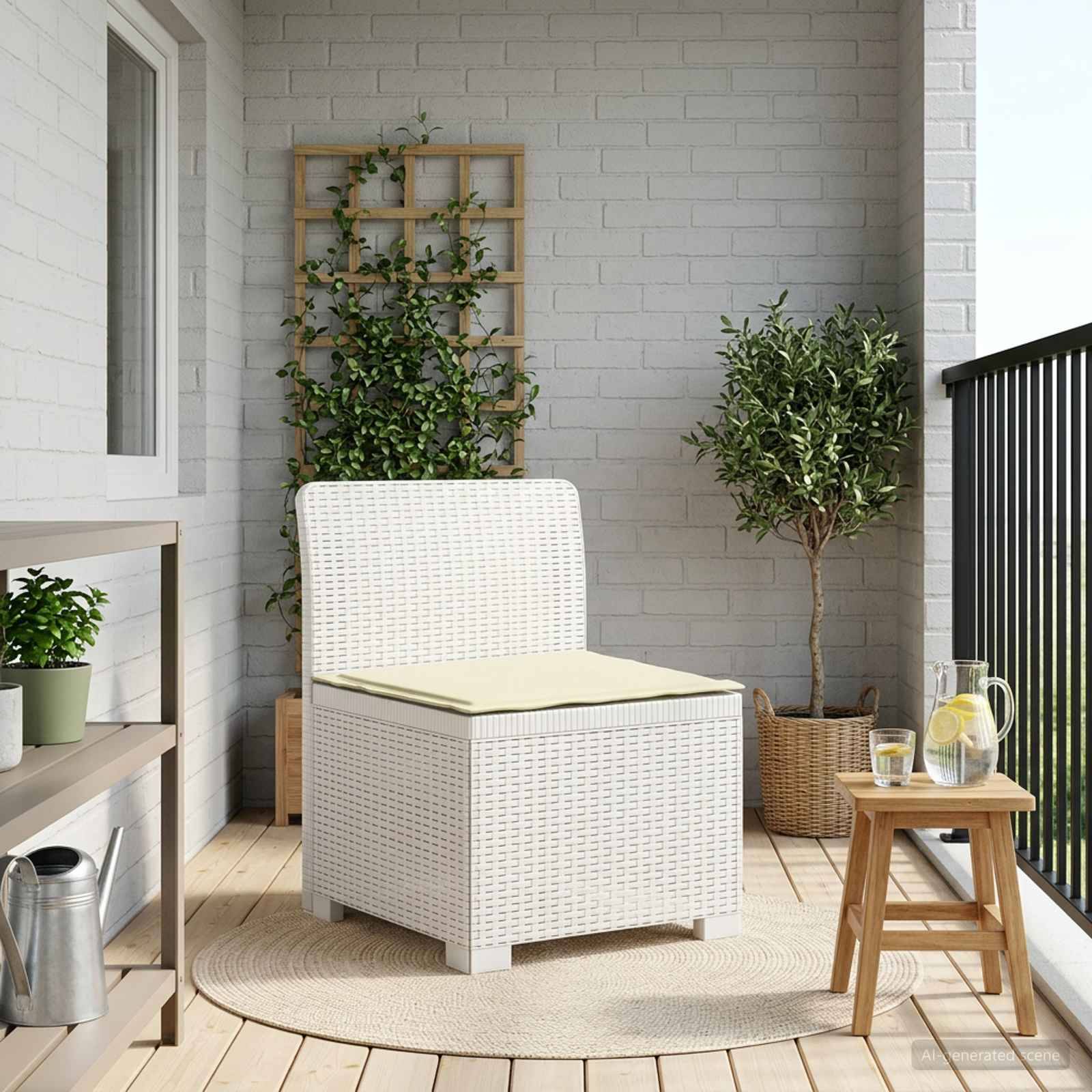 vidaXL 1-Sitzer Garten-Sofa mit Kissen Rattan-Look PP Weiß