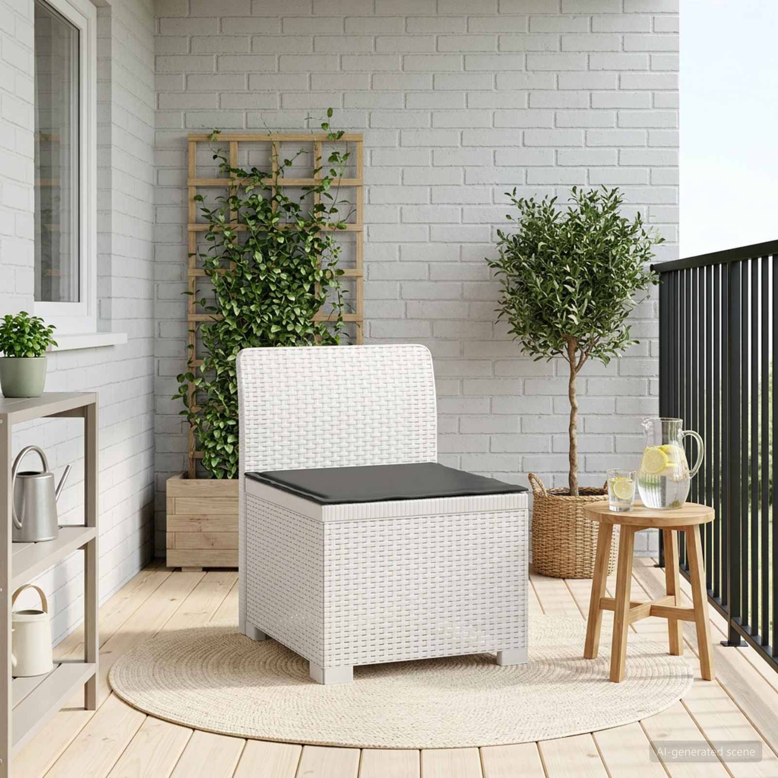 vidaXL 1-Sitzer Garten-Sofa mit Kissen Rattan-Look PP Weiß