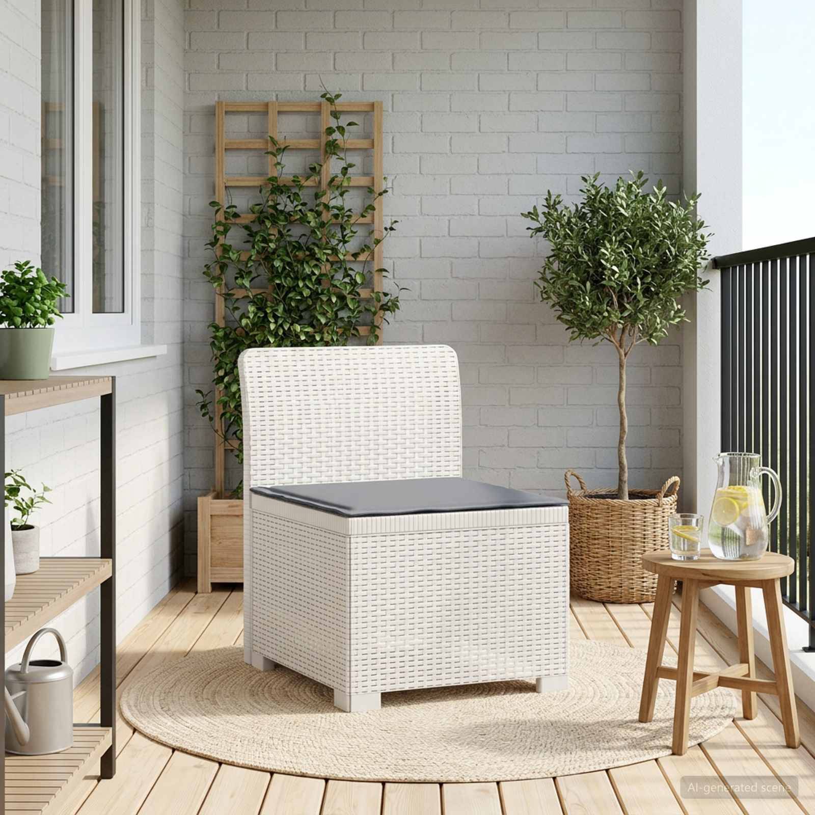vidaXL 1-Sitzer Garten-Sofa mit Kissen Rattan-Look PP Weiß
