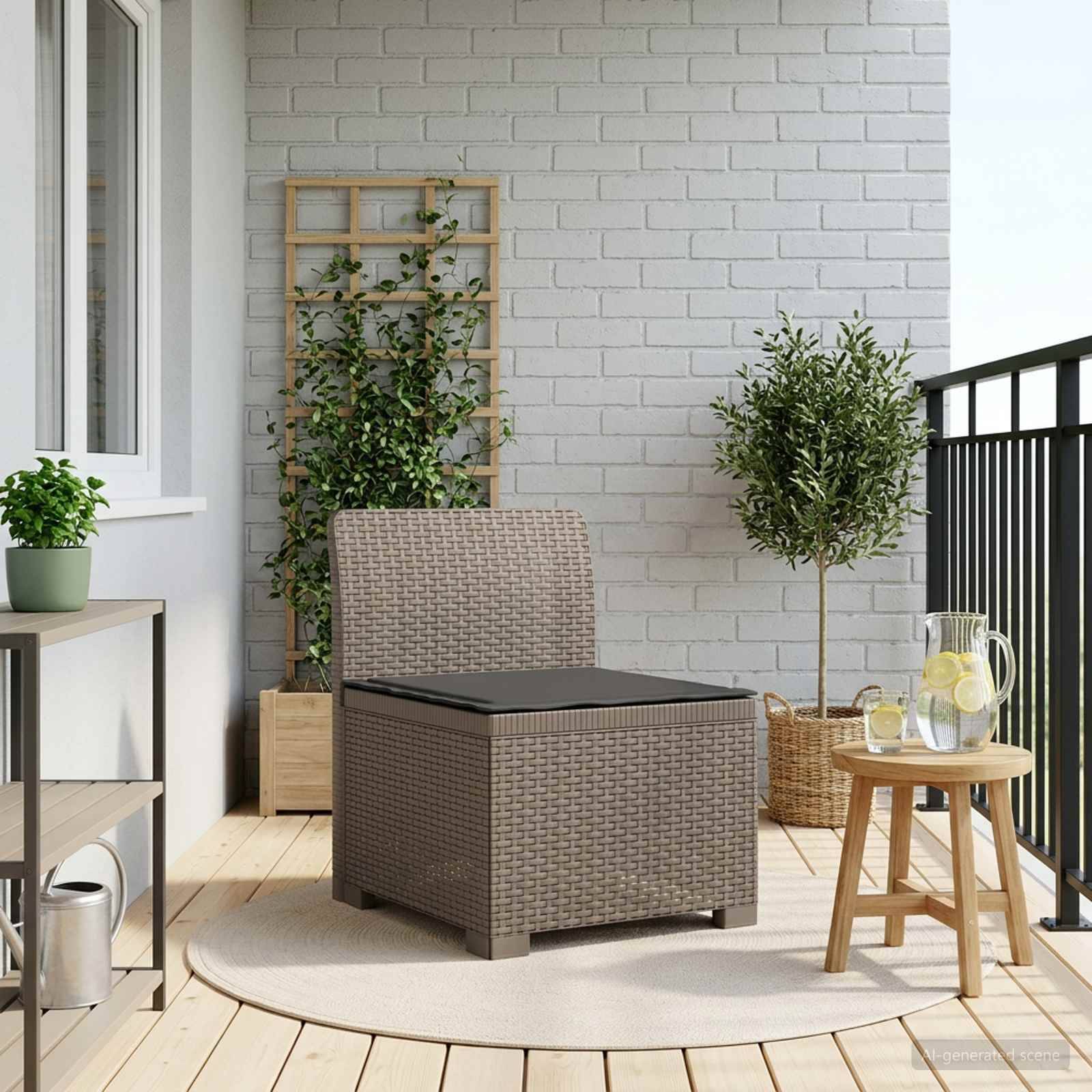 vidaXL 1-Sitzer Garten-Sofa mit Kissen Rattan-Look PP Hellgrau
