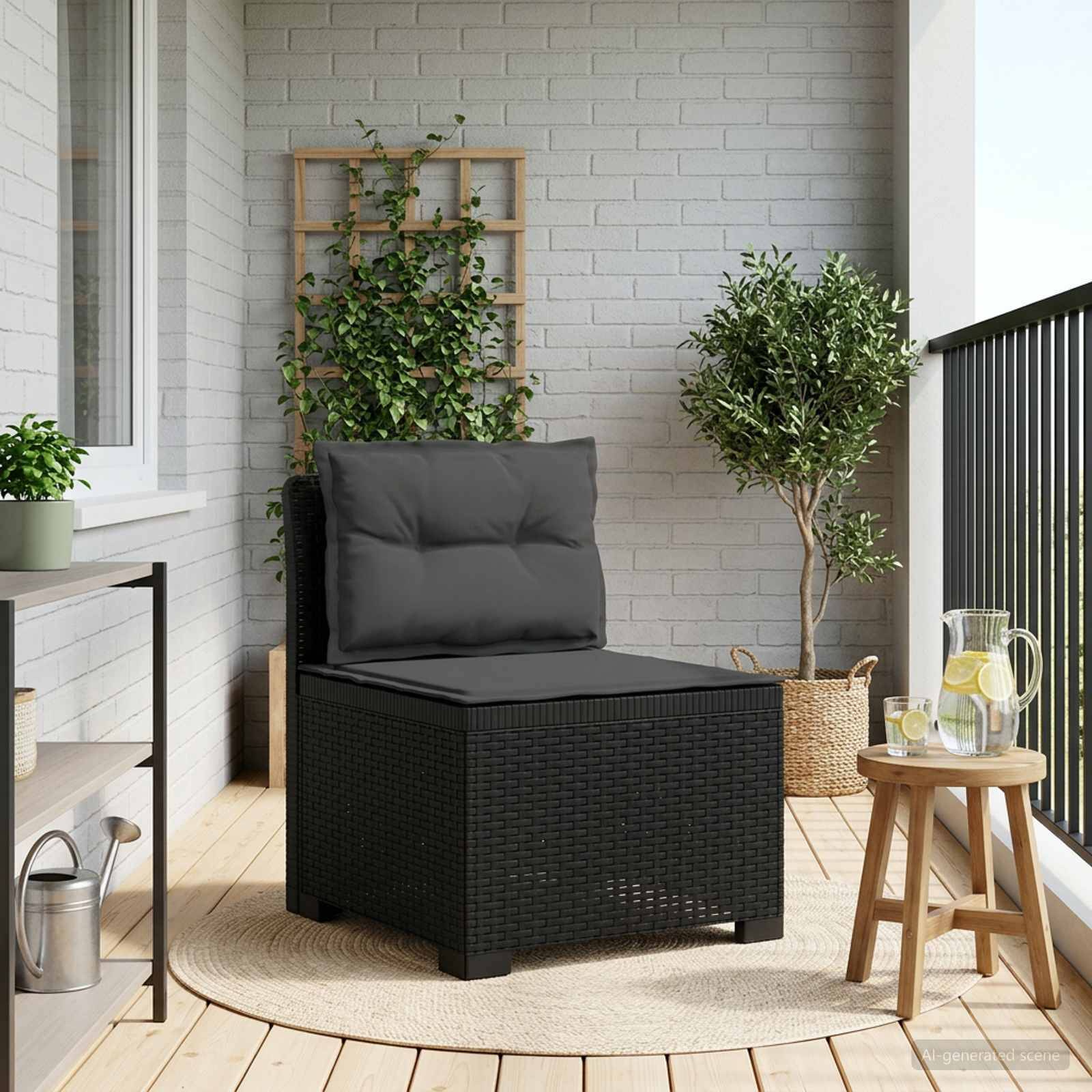 vidaXL 1-Sitzer Garten-Sofa mit Kissen Rattan-Look PP Anthrazit