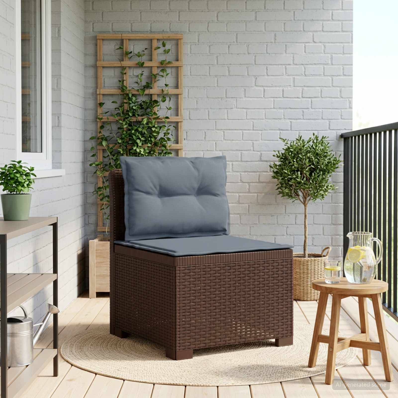vidaXL 1-Sitzer Garten-Sofa mit Kissen Rattan-Look PP Braun
