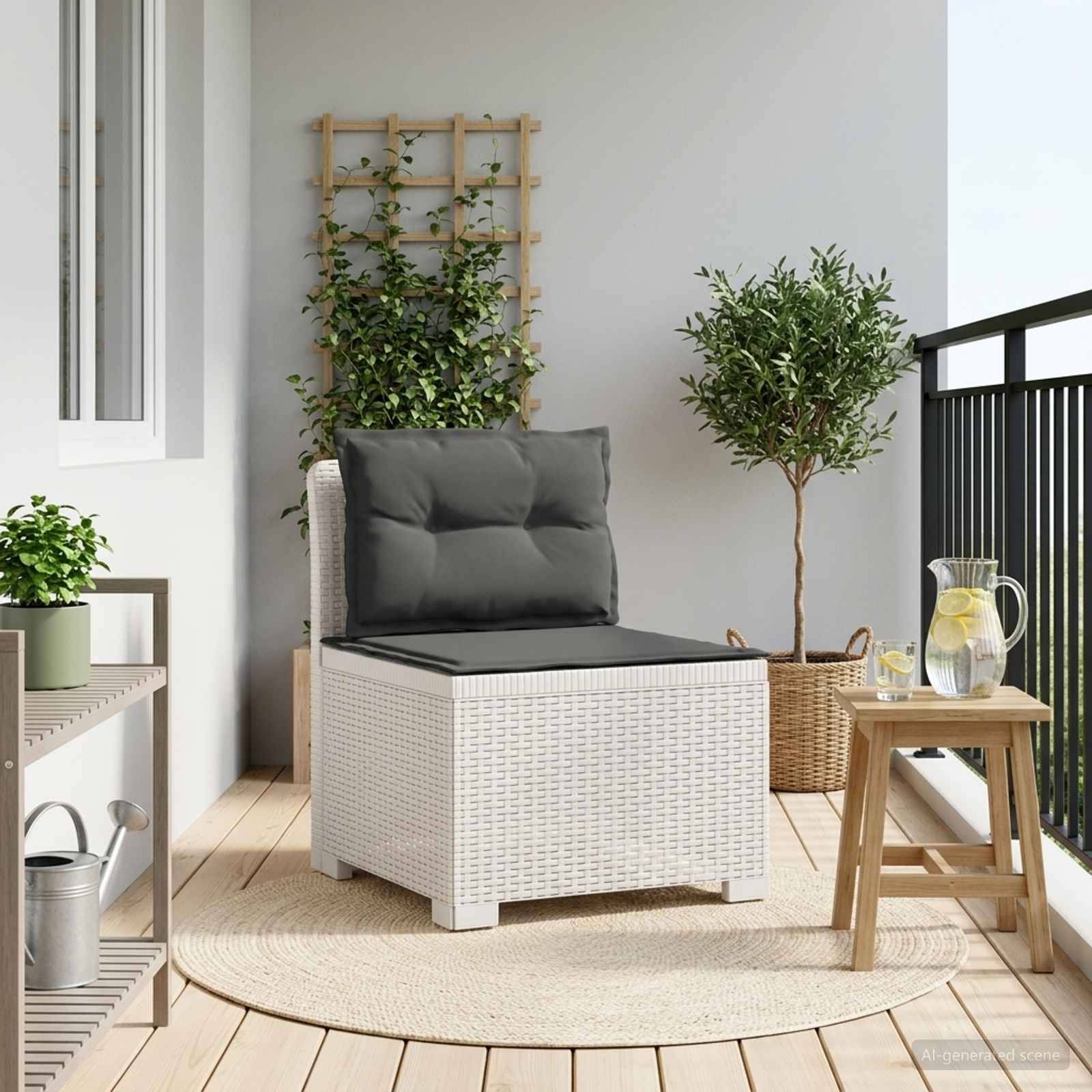vidaXL 1-Sitzer Garten-Sofa mit Kissen Rattan-Look PP Weiß