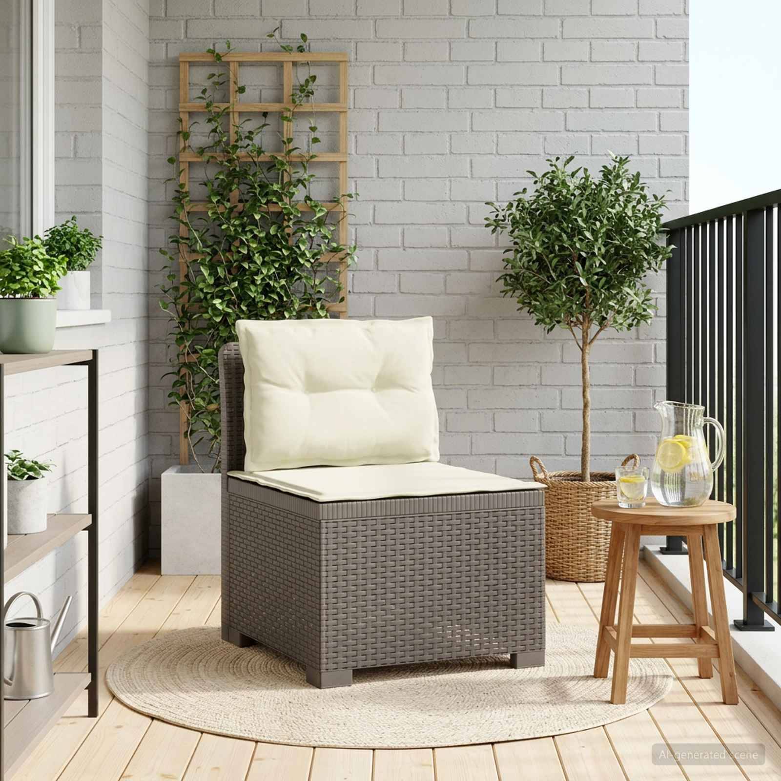 vidaXL 1-Sitzer Garten-Sofa mit Kissen Rattan-Look PP Hellgrau