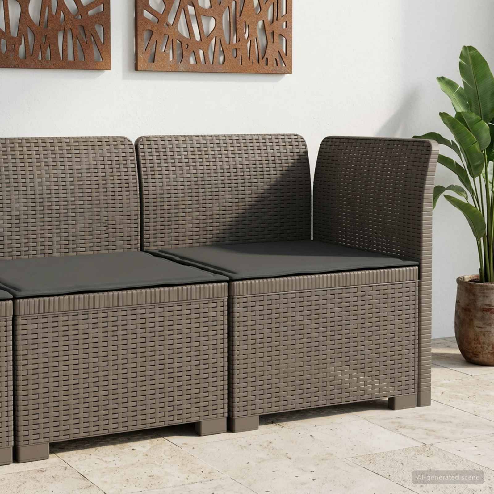 vidaXL 1-Sitzer Garten-Sofa mit Kissen Rattan-Look PP Hellgrau