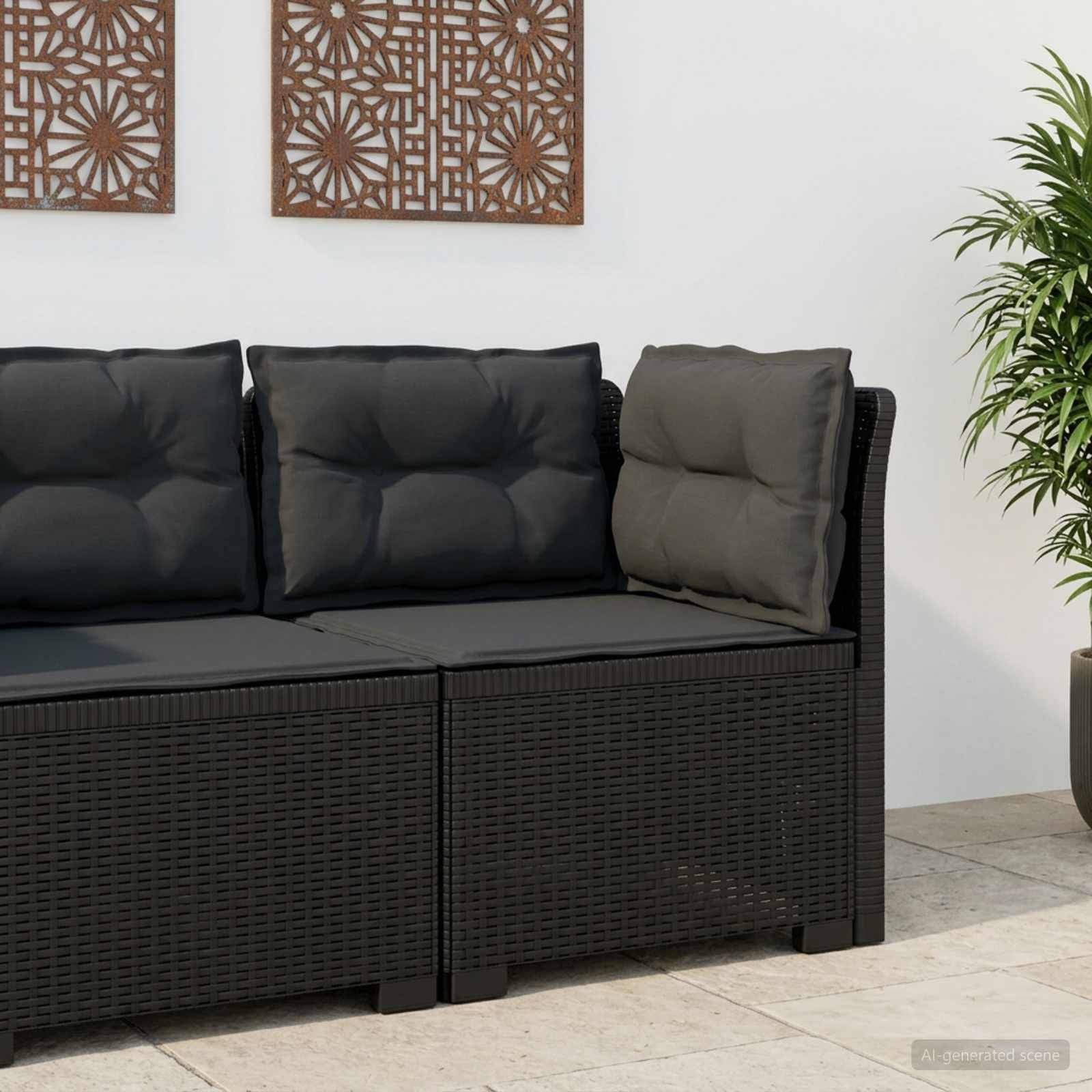 vidaXL 1-Sitzer Garten-Sofa mit Kissen Rattan-Look PP Anthrazit