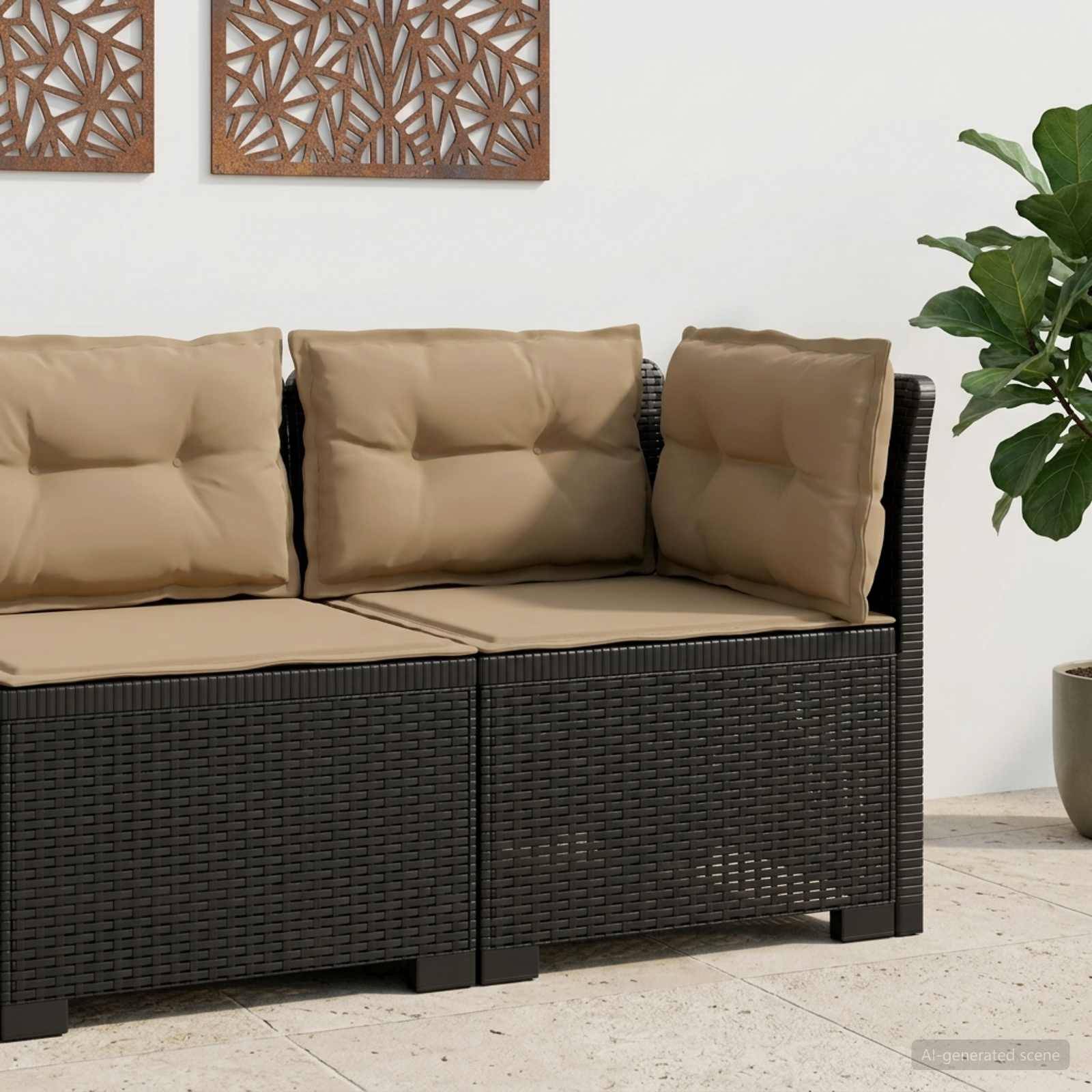 vidaXL 1-Sitzer Garten-Sofa mit Kissen Rattan-Look PP Anthrazit