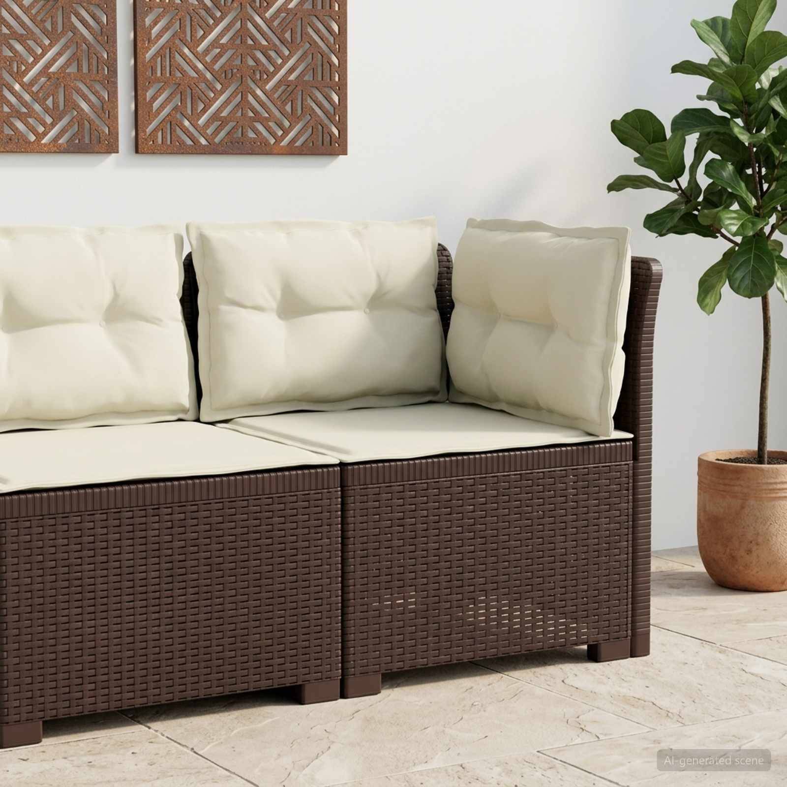 vidaXL 1-Sitzer Garten-Sofa mit Kissen Rattan-Look PP Braun