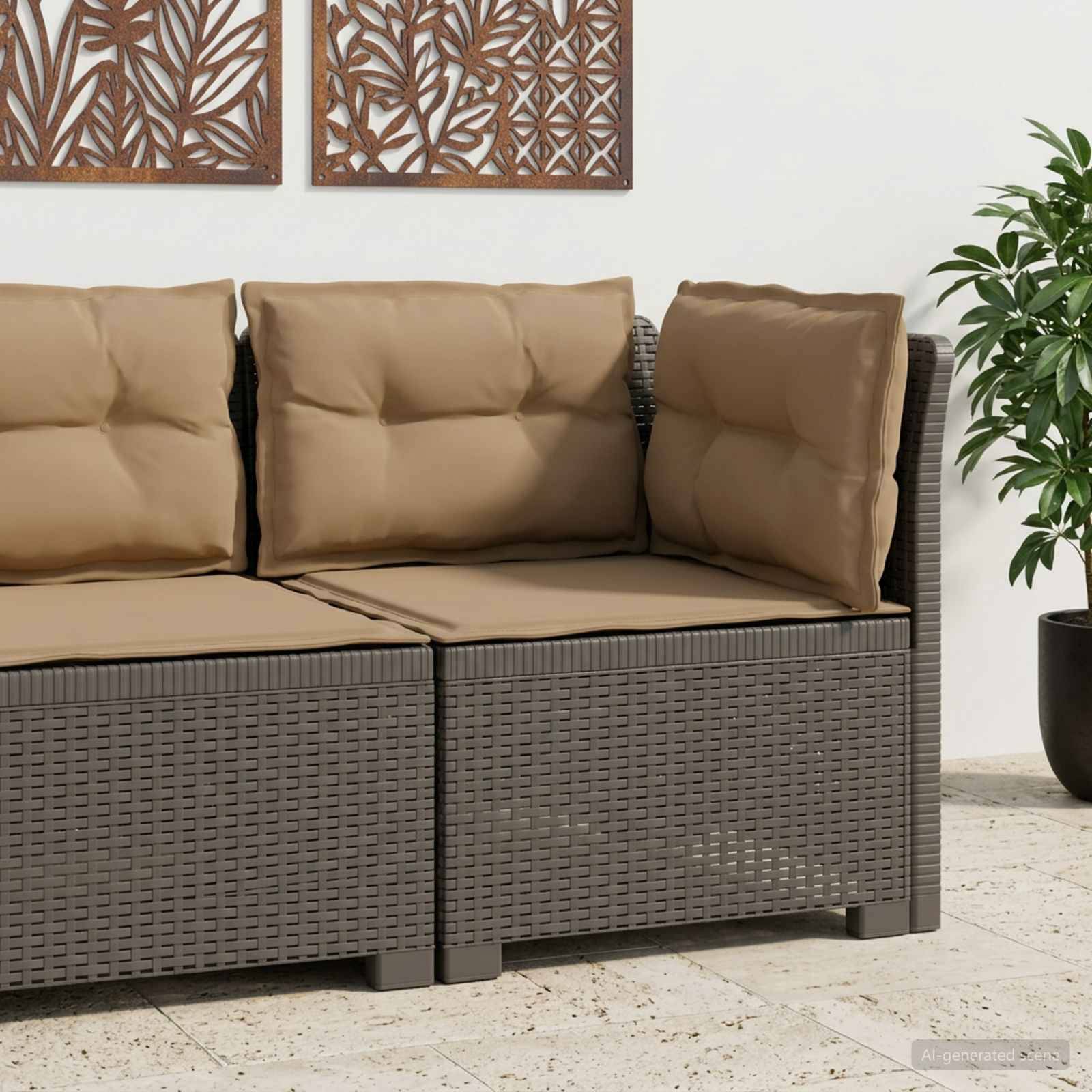 vidaXL 1-Sitzer Garten-Sofa mit Kissen Rattan-Look PP Hellgrau