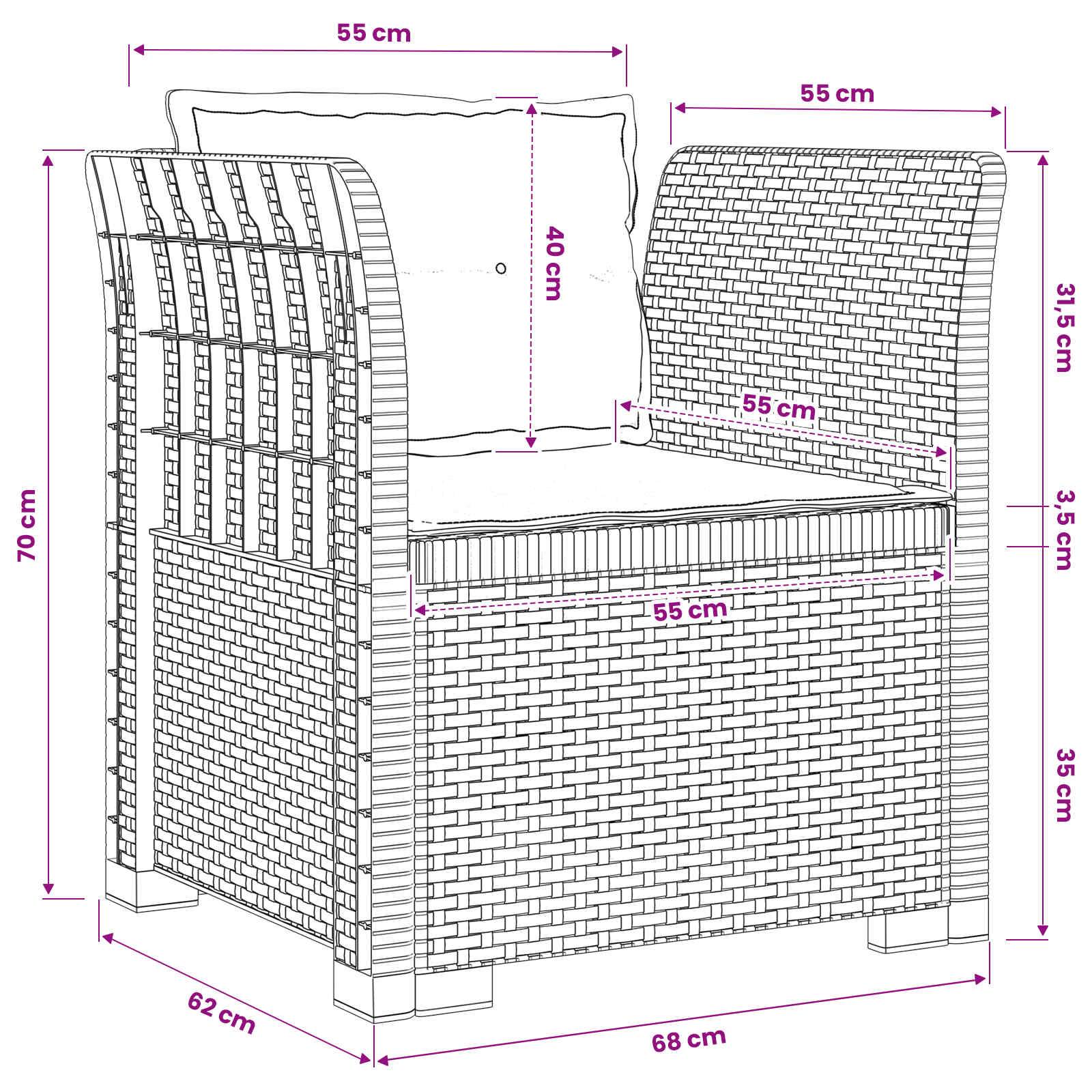 vidaXL 1-Sitzer Sessel mit Kissen Rattan-Look PP Anthrazit