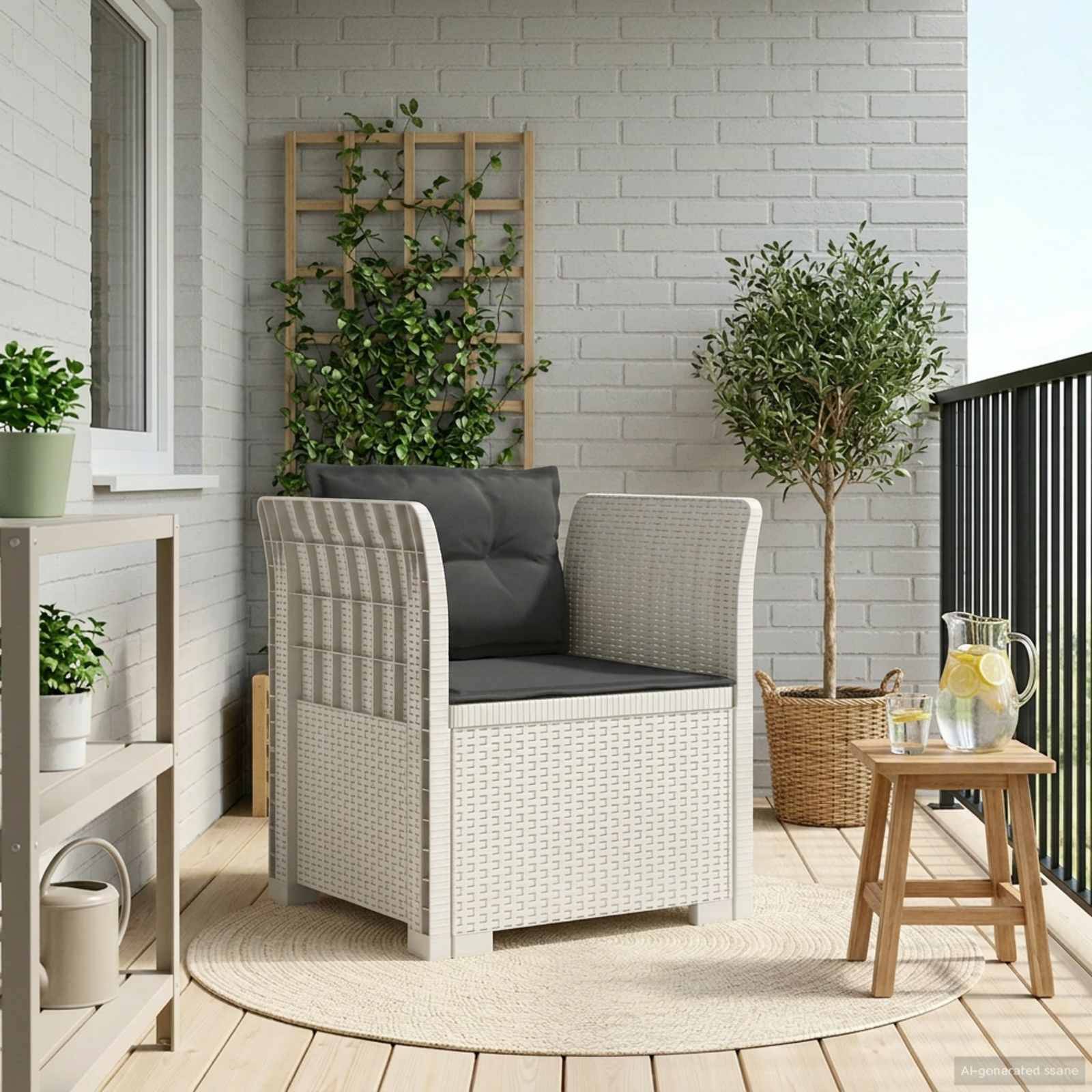 vidaXL 1-Sitzer Sessel mit Kissen Rattan-Look PP Weiß