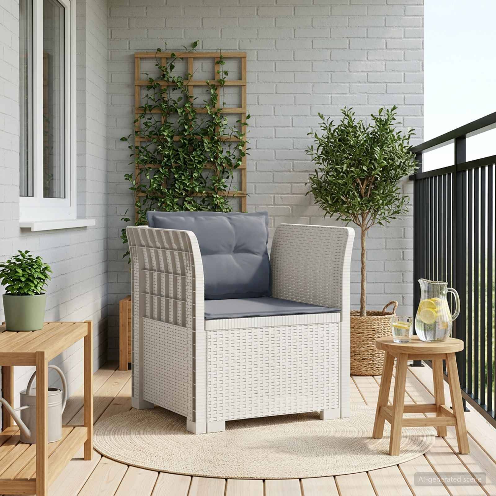 vidaXL 1-Sitzer Sessel mit Kissen Rattan-Look PP Weiß