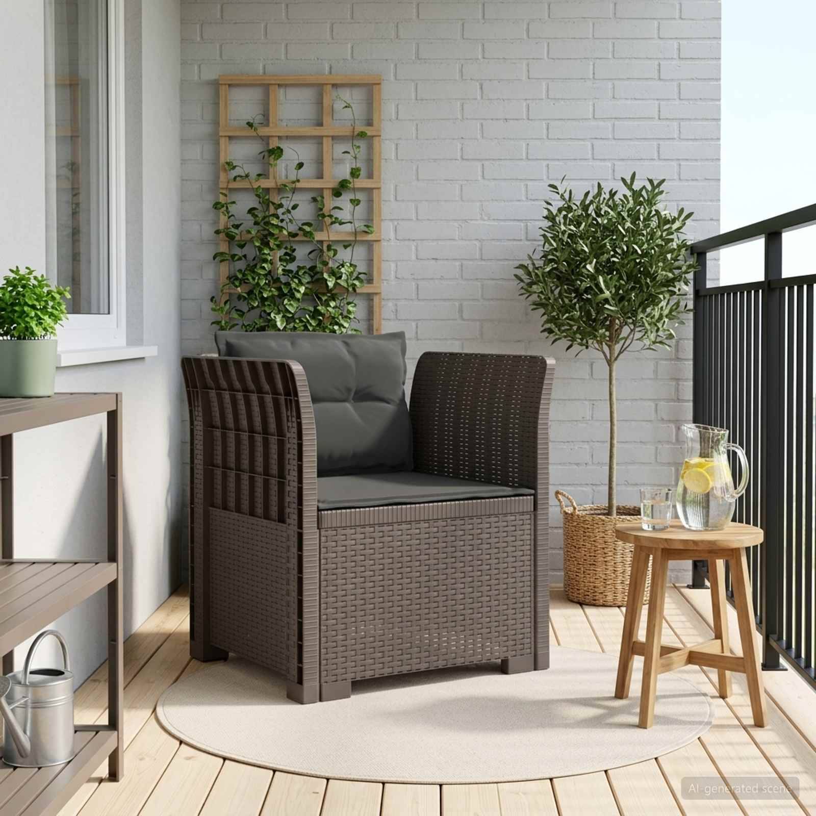 vidaXL 1-Sitzer Sessel mit Kissen Rattan-Look PP Hellgrau