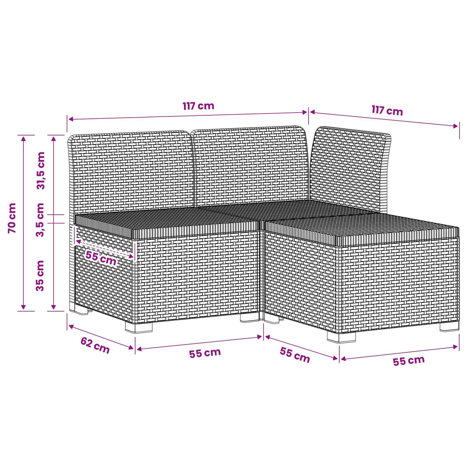 vidaXL 3-Sitzer Garten Sofa Rattan Look PP Anthrazit