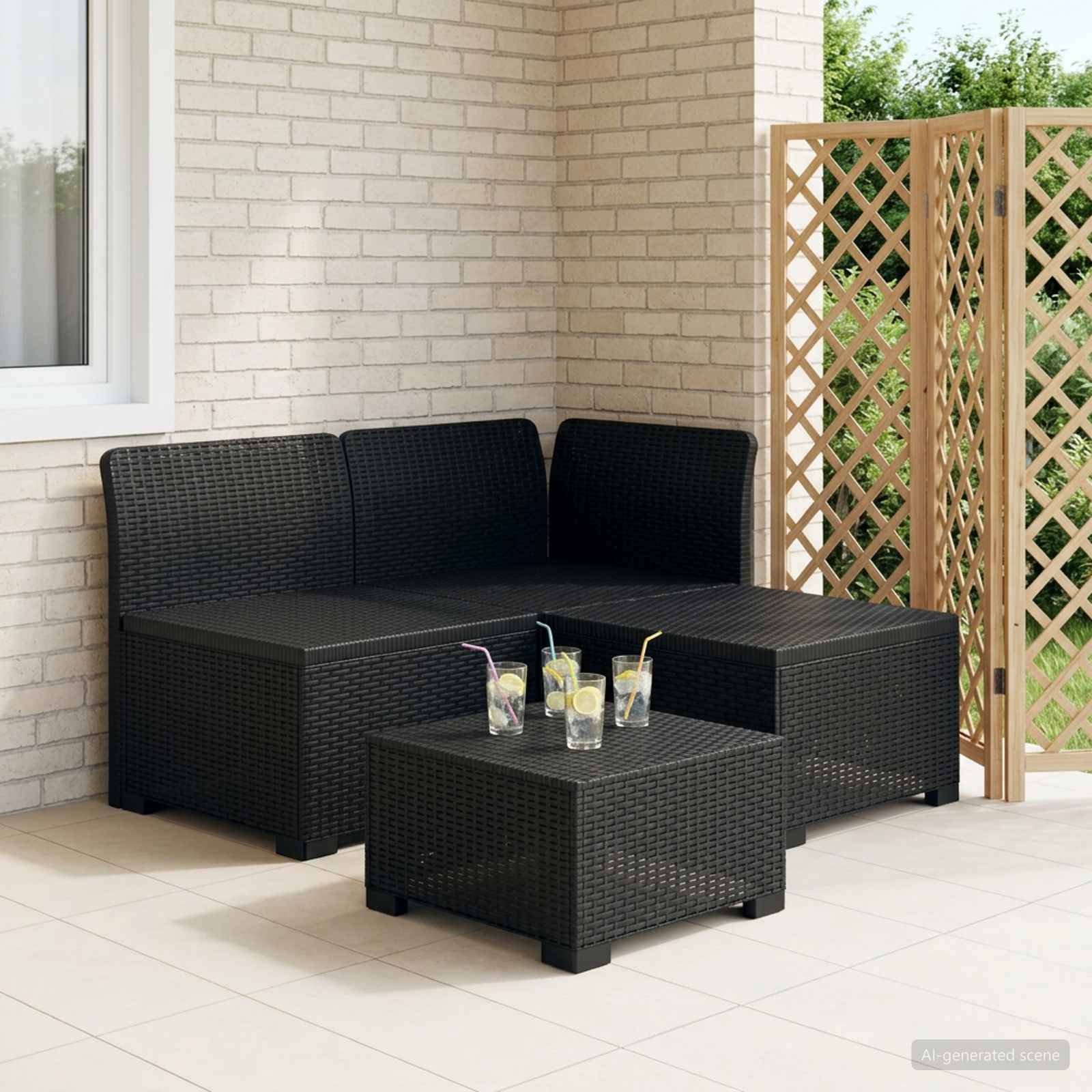 vidaXL 3-Sitzer Garten Sofa Rattan Look PP Anthrazit