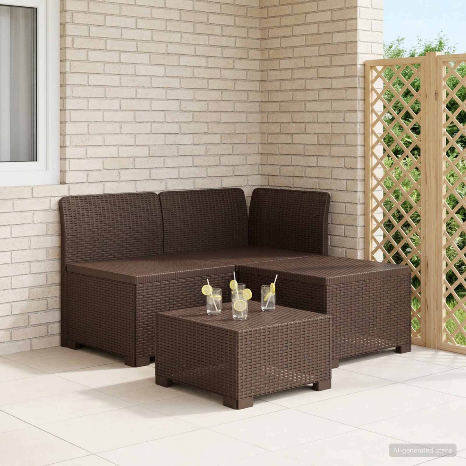 vidaXL 3-Sitzer Garten Sofa Rattan Look PP Braun